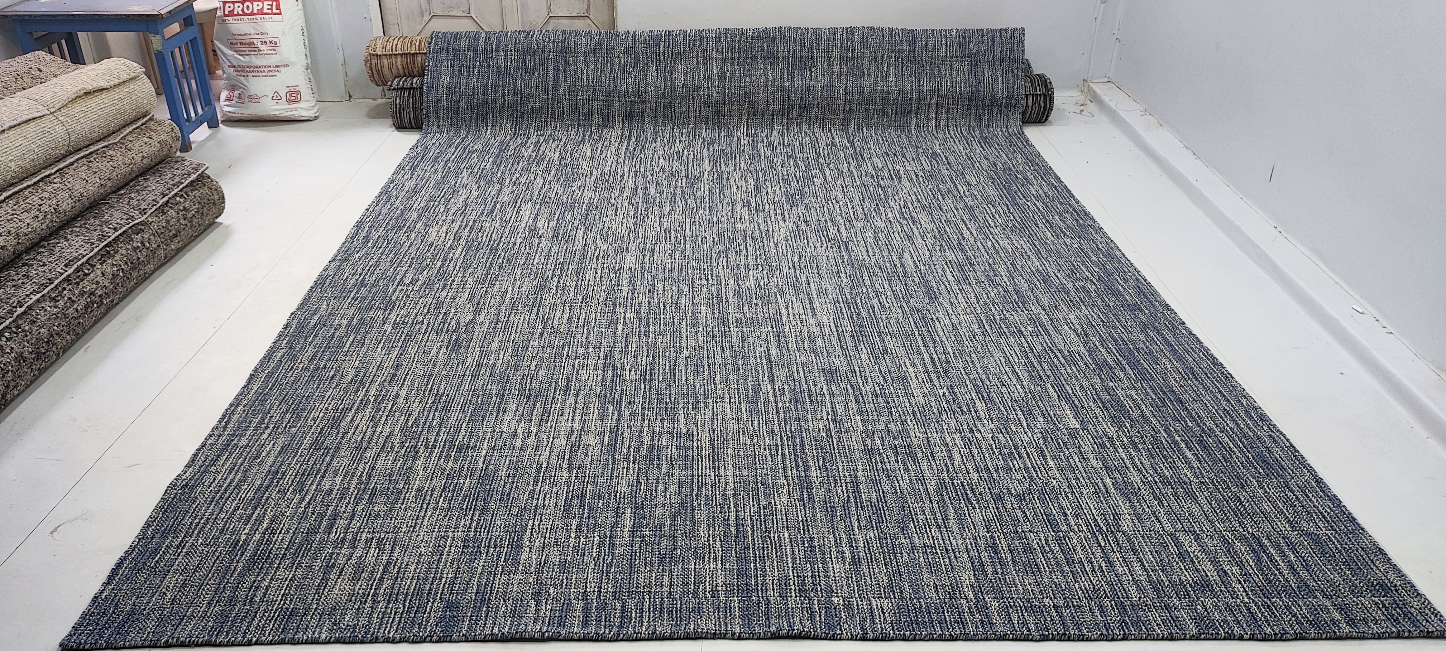 Danny Trejo 9x12 Blue Handwoven Textured Durrie
