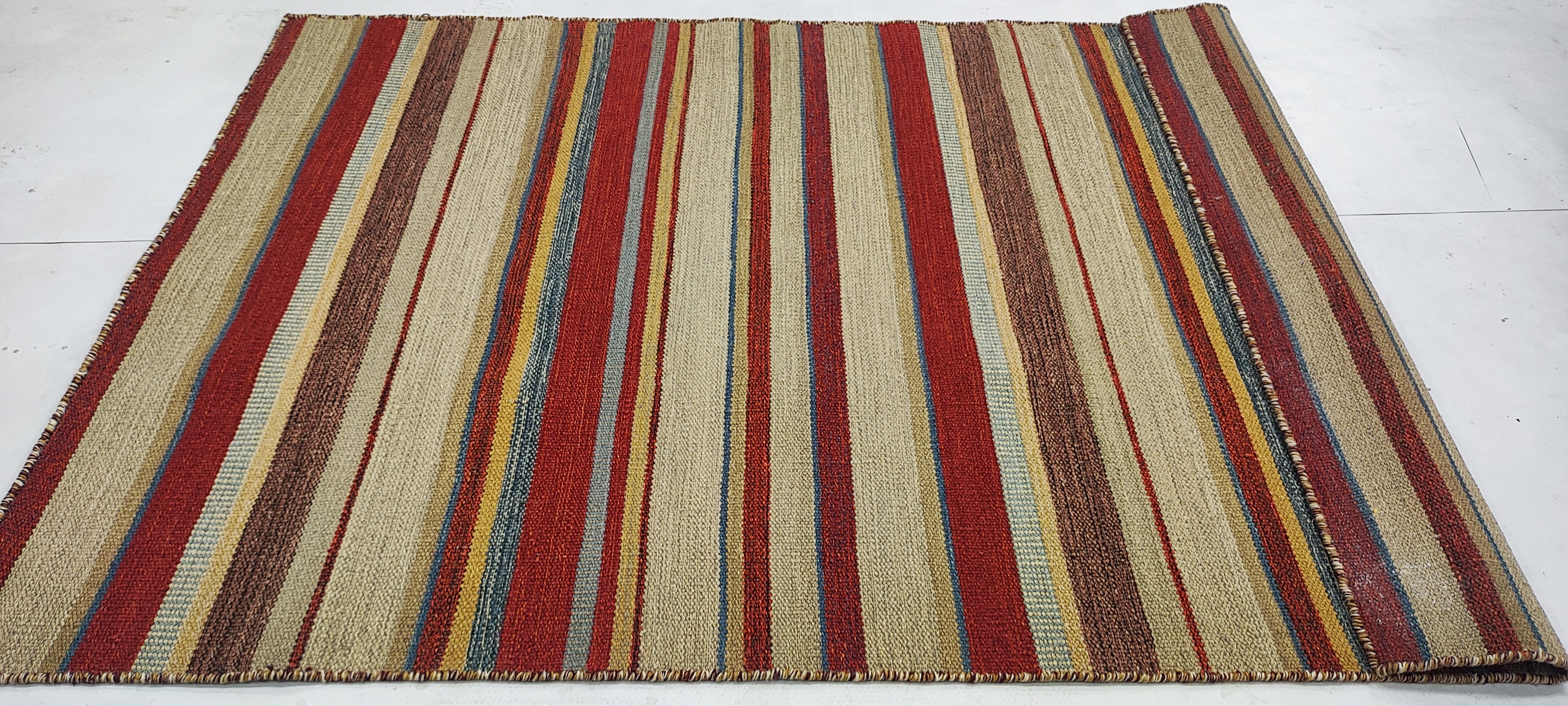 Pat Regan 4x6 Striped Handwoven Durrie Rug