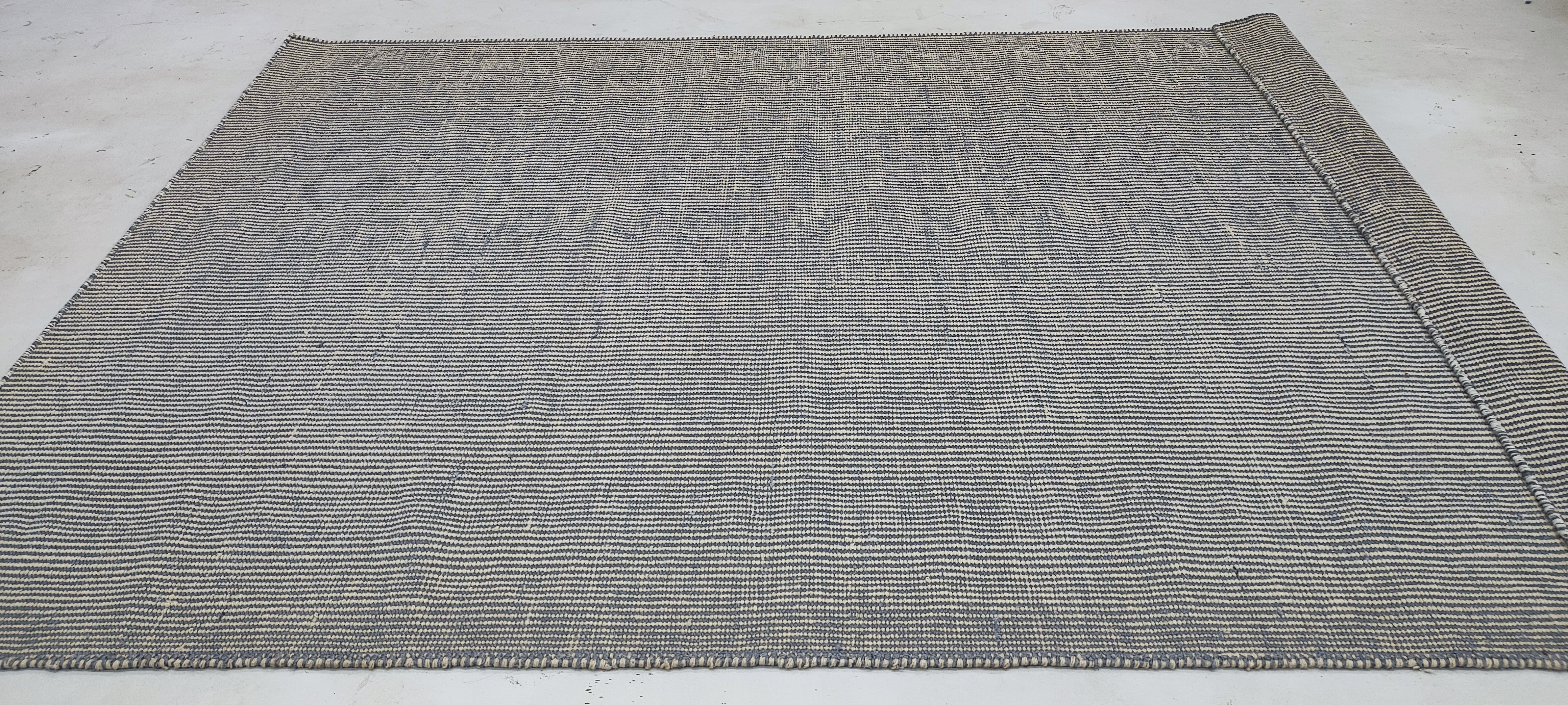 Soldier Boy 5.3x7.6 Light Blue Hand-woven Textured Durrie Rug