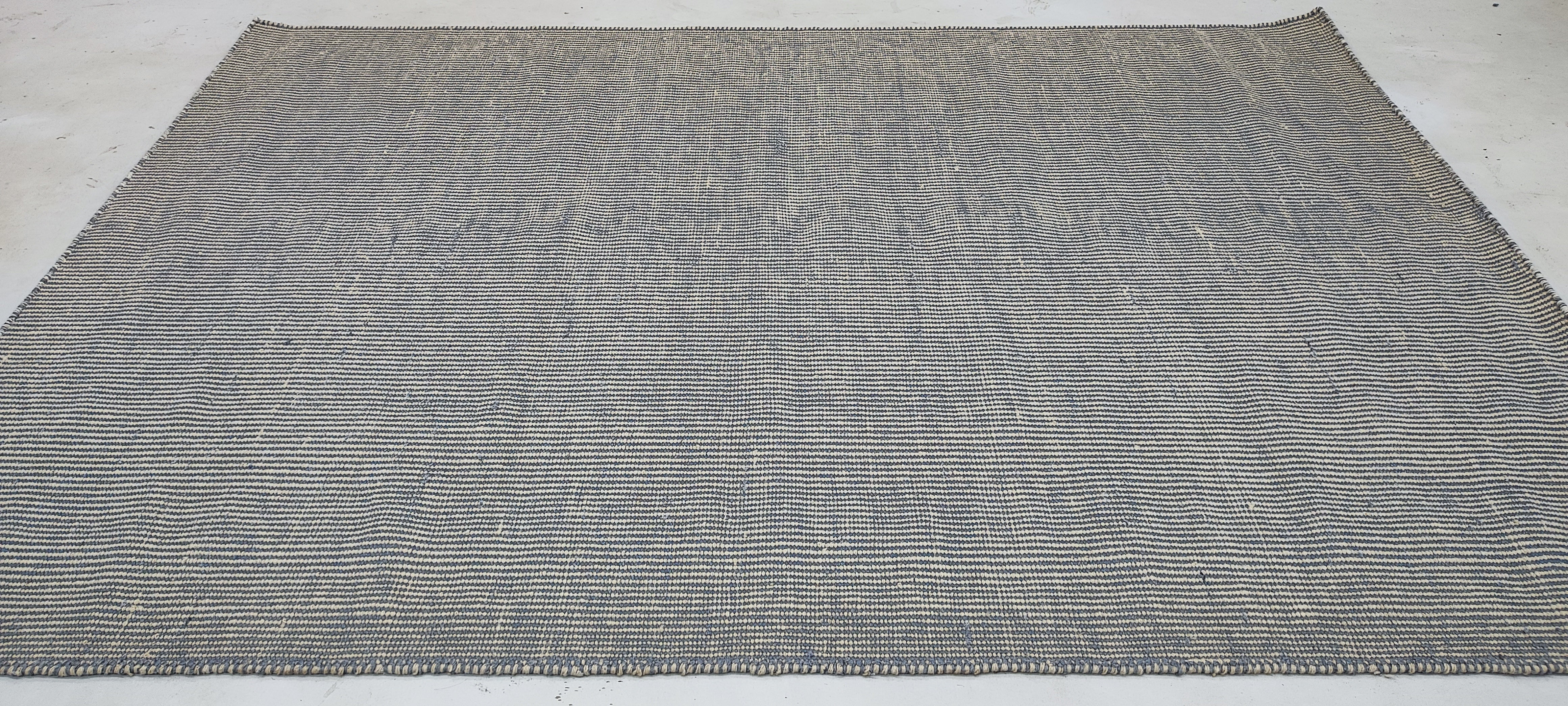 Soldier Boy 5.3x7.6 Light Blue Hand-woven Textured Durrie Rug
