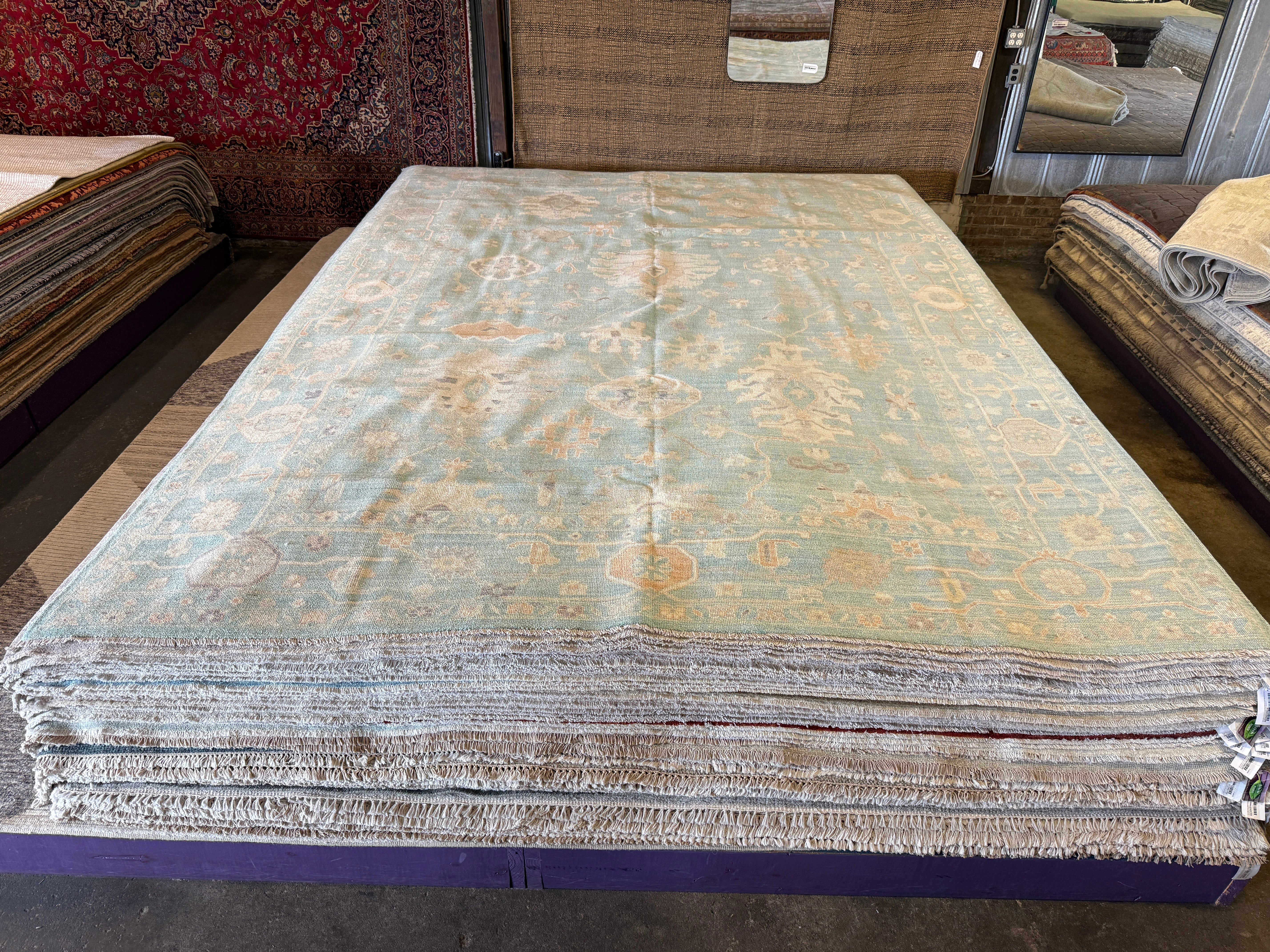 Emily Borromeo 9.10x13.6 Blue Whitewashed Afghani Oushak