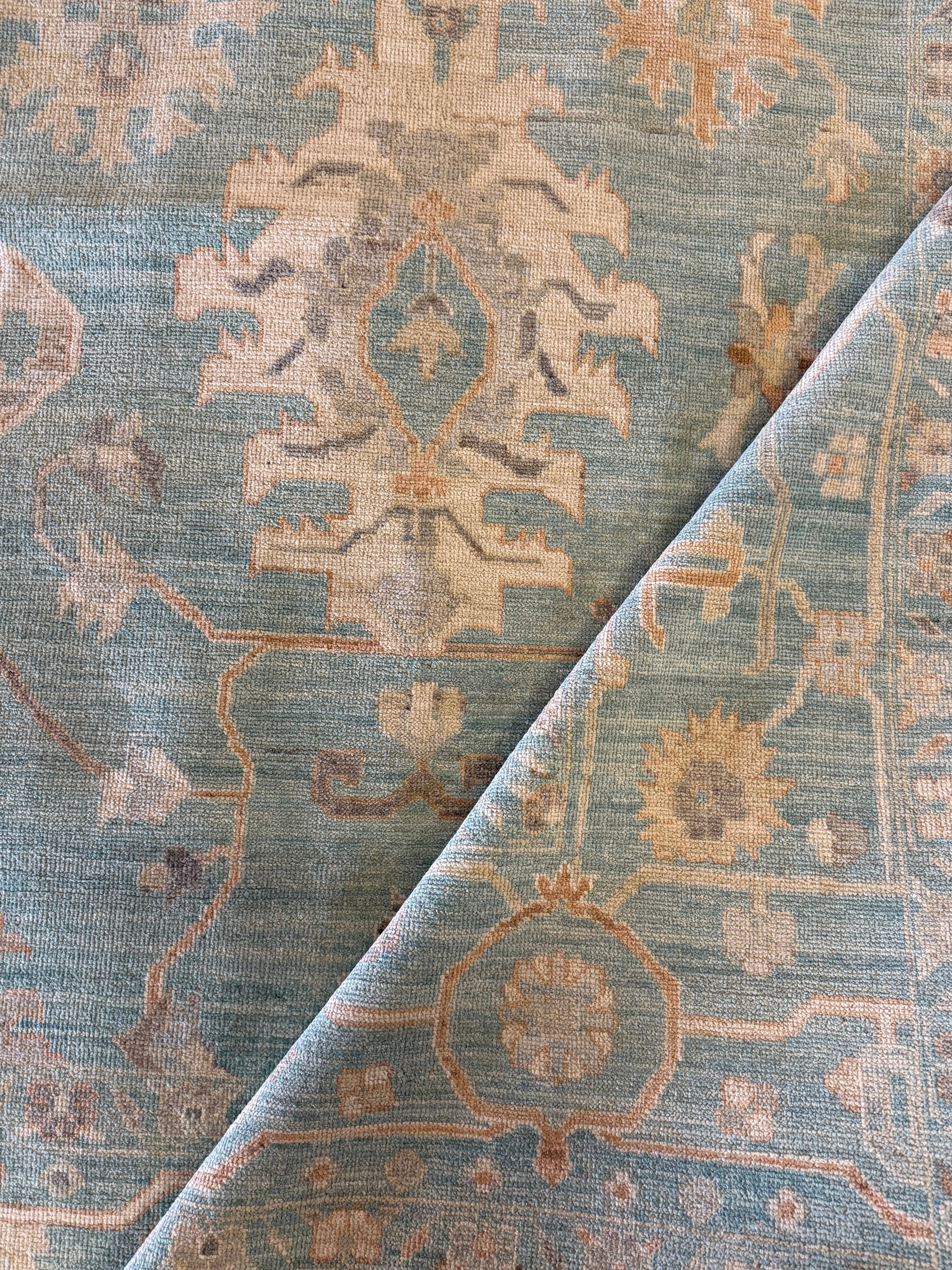 Emily Borromeo 9.10x13.6 Blue Whitewashed Afghani Oushak