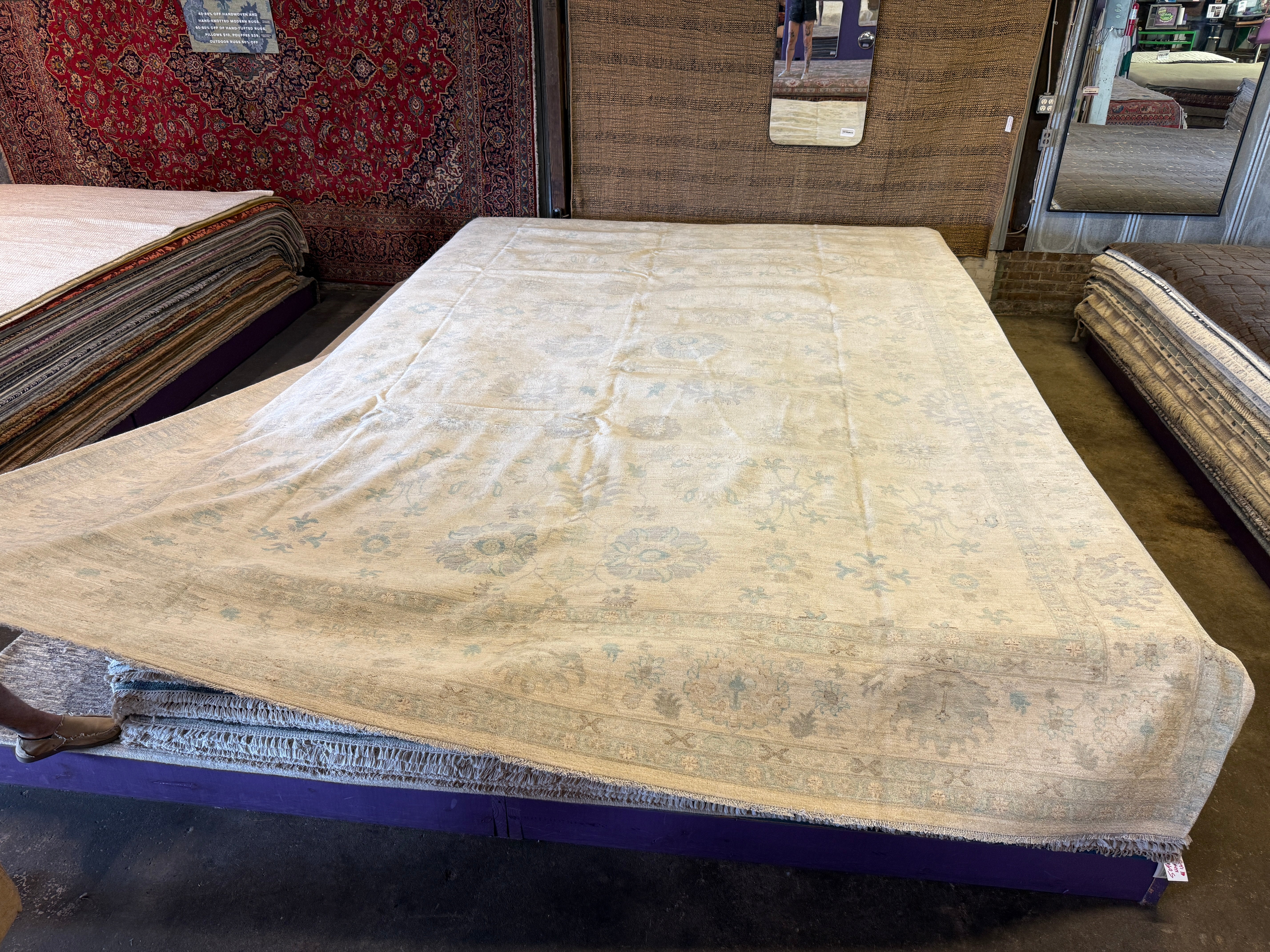 Litia Garr 11.10x15.7 Cream and Blue Afghani Chobi Rug