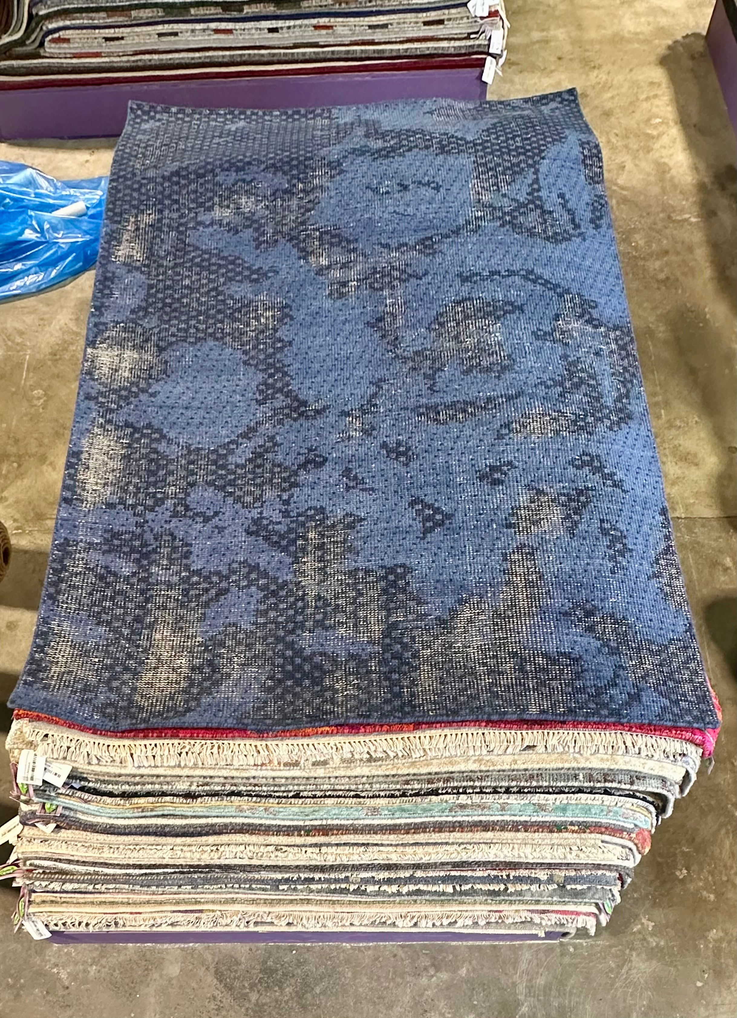 Rawiri Paratene 5x8 Hand-Knotted Modern Blue Abstract