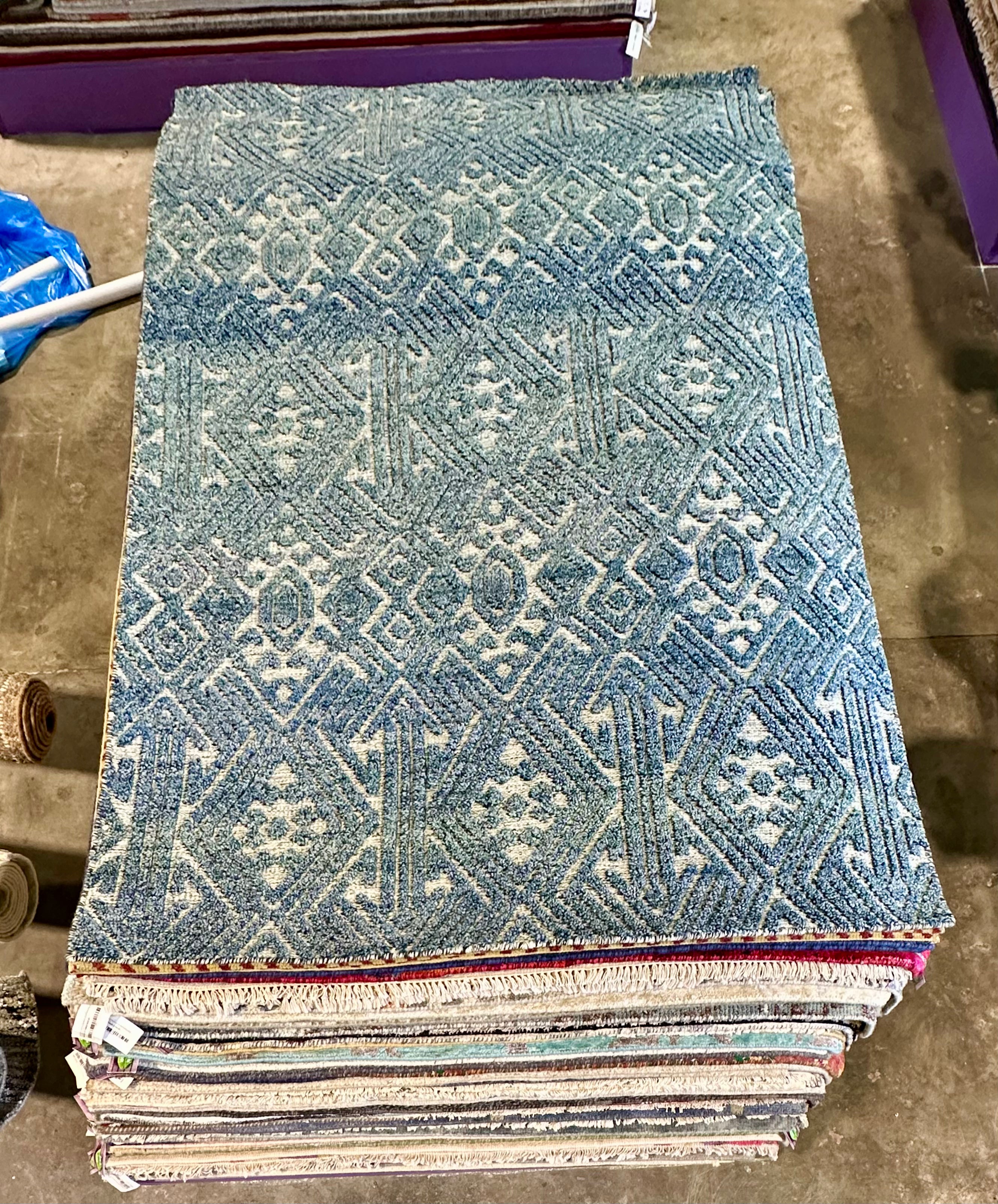 John Noble 5x8 Hand-Knotted Modern Rug Blue High-Low