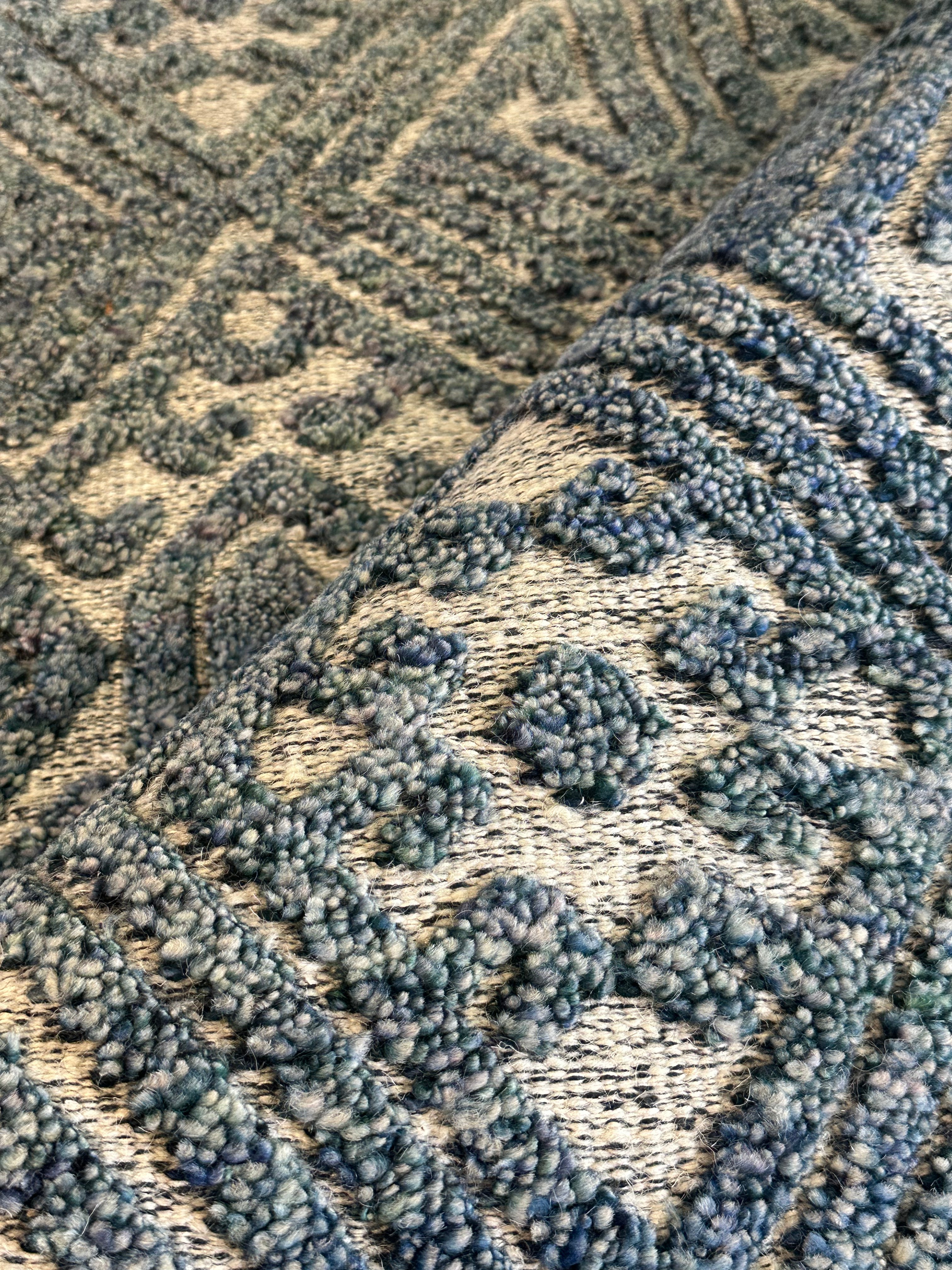 John Noble 5x8 Hand-Knotted Modern Rug Blue High-Low