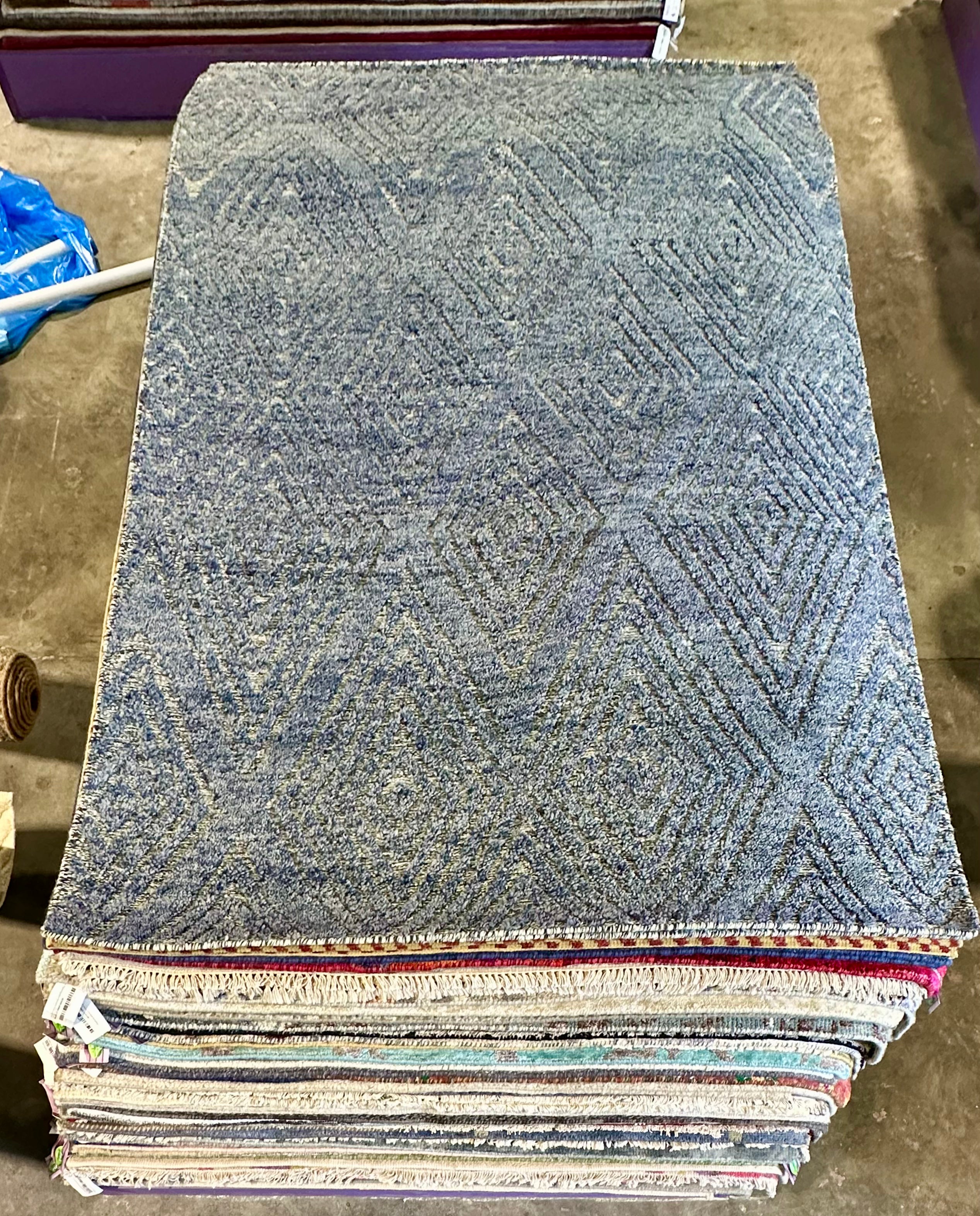 Bruce Spence 5x8 Hand-Knotted Modern Rug Blue High-Low