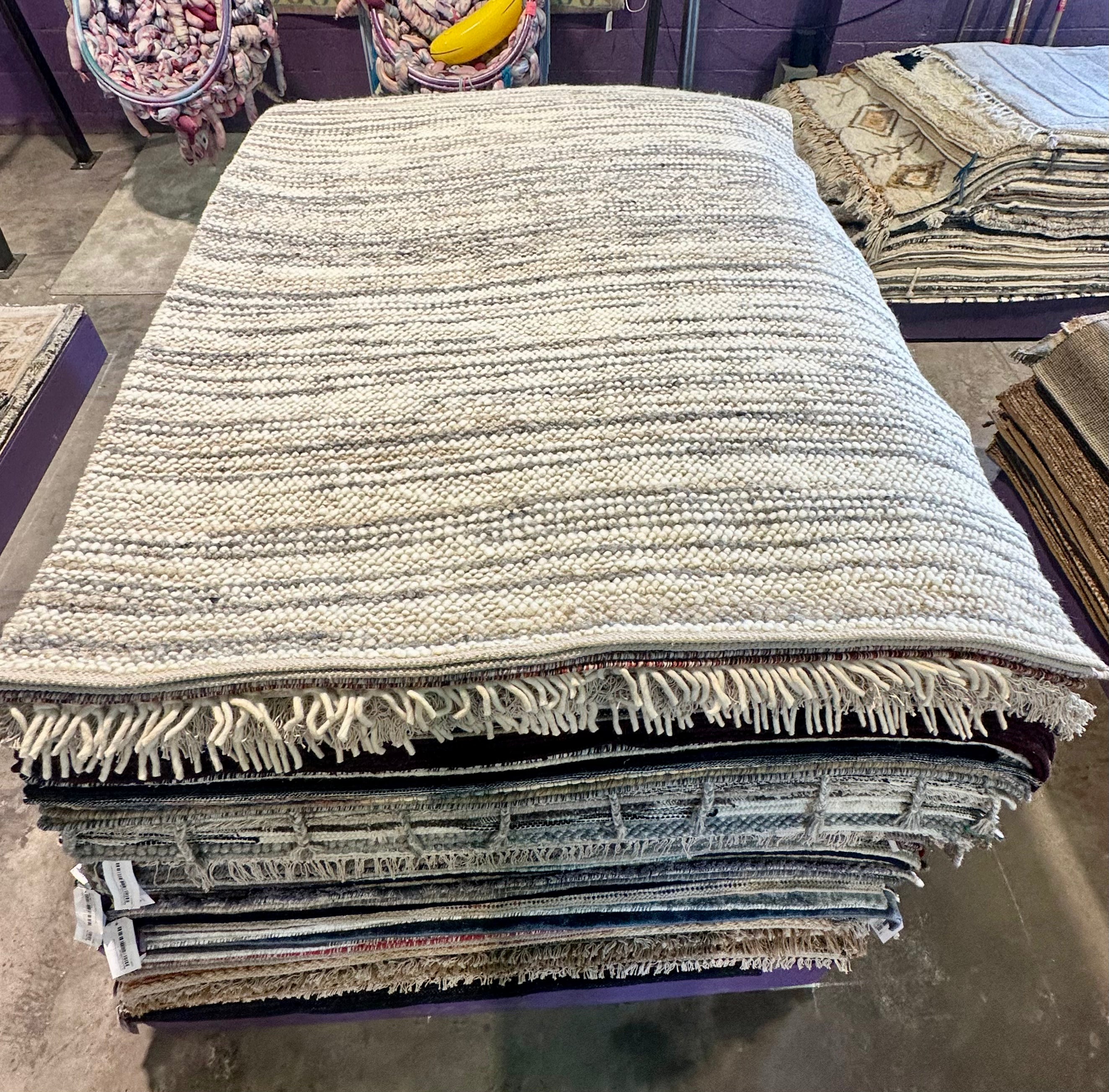 Colley Cibber Handwoven Wool Durrie Natural Grey and White Goti Rug (Multiple Sizes Available) CLEARANCE