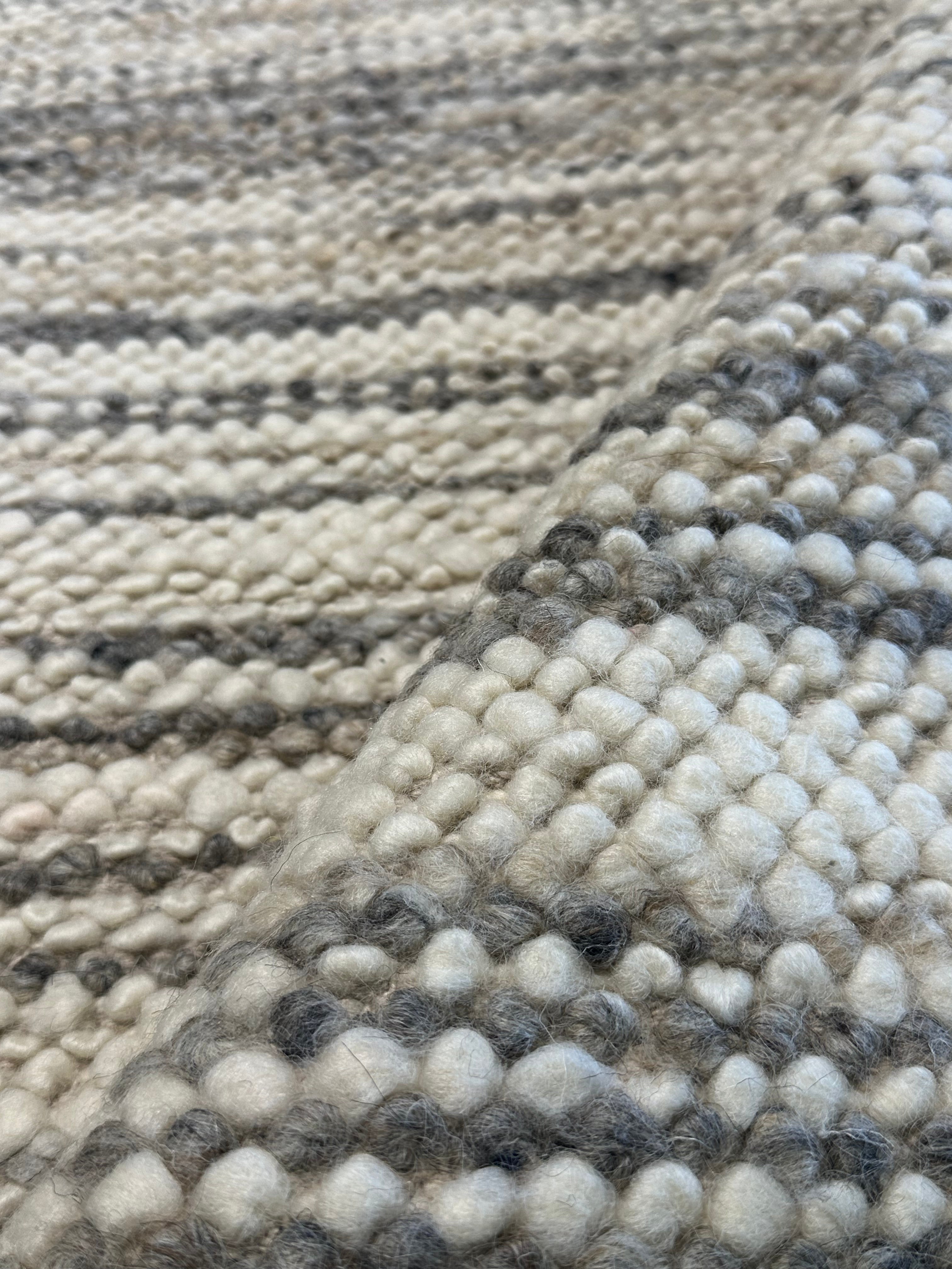 Colley Cibber Handwoven Wool Durrie Natural Grey and White Goti Rug (Multiple Sizes Available) CLEARANCE