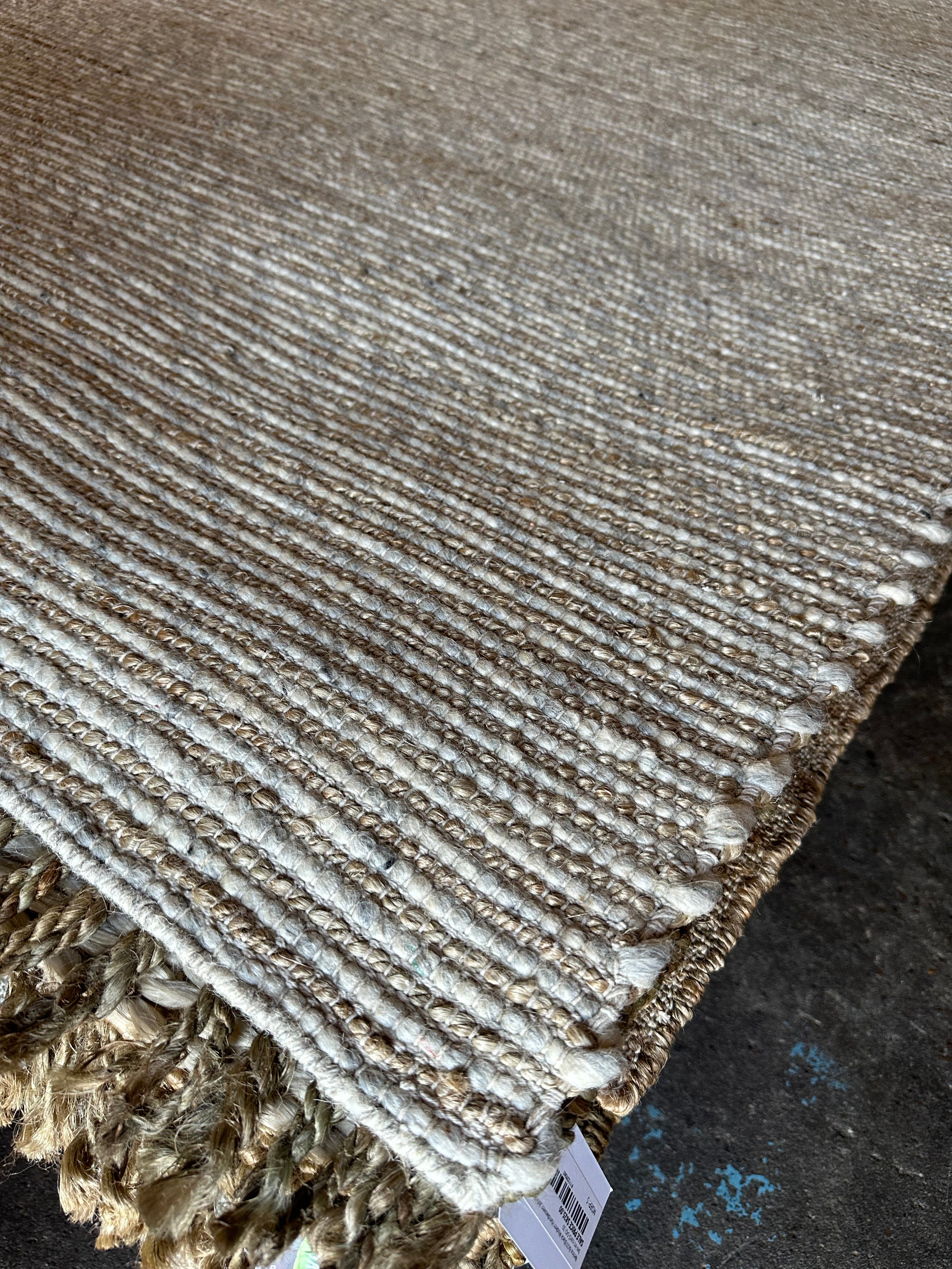 Hulka Handwoven 8.3x10.3 White and Natural Striped Jute & Wool Rug CLEARANCE