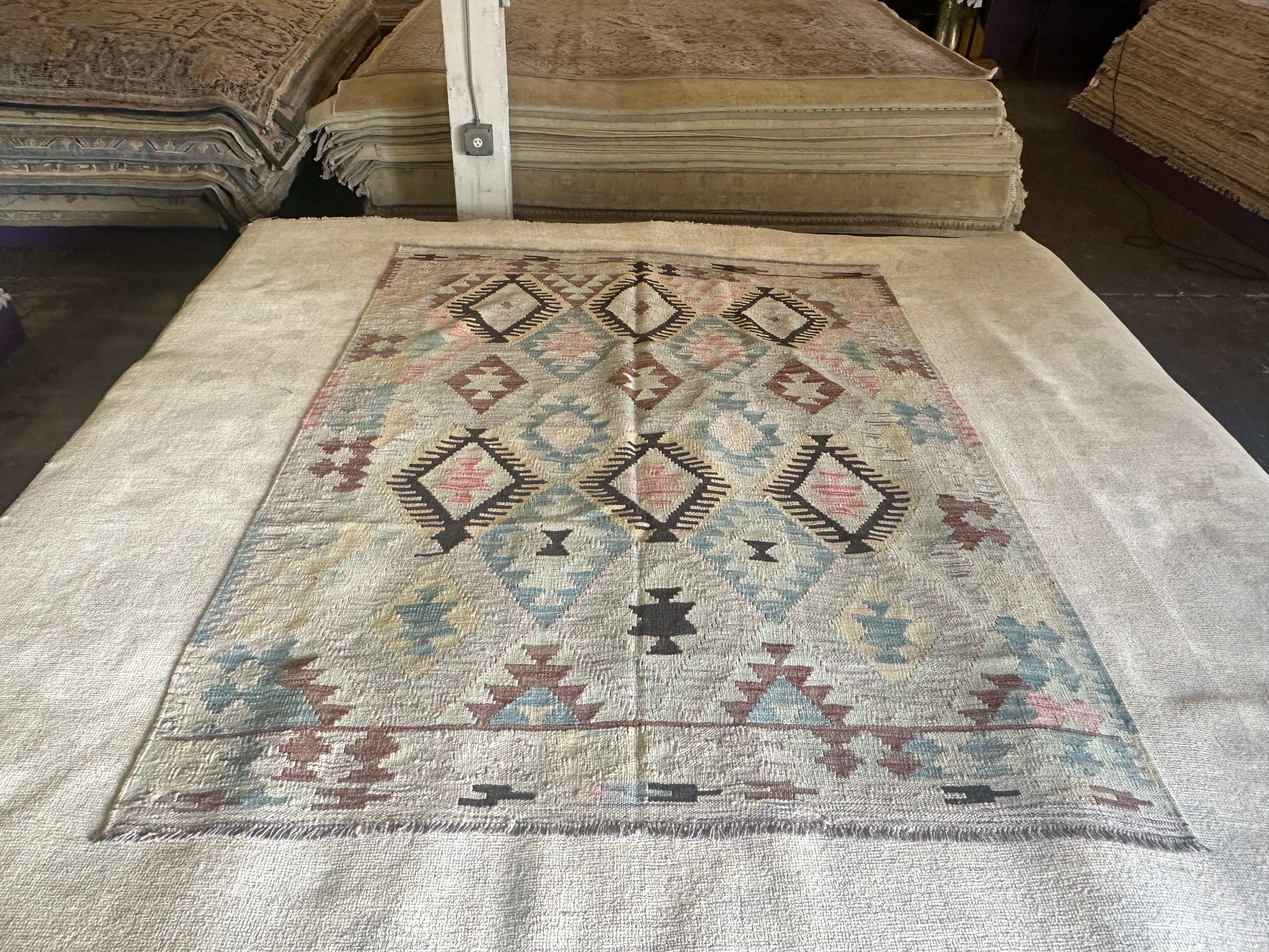 Eric van der Woodsen 4.11x6.5 Multi-Colored Handwoven Durrie Afghani Kilim