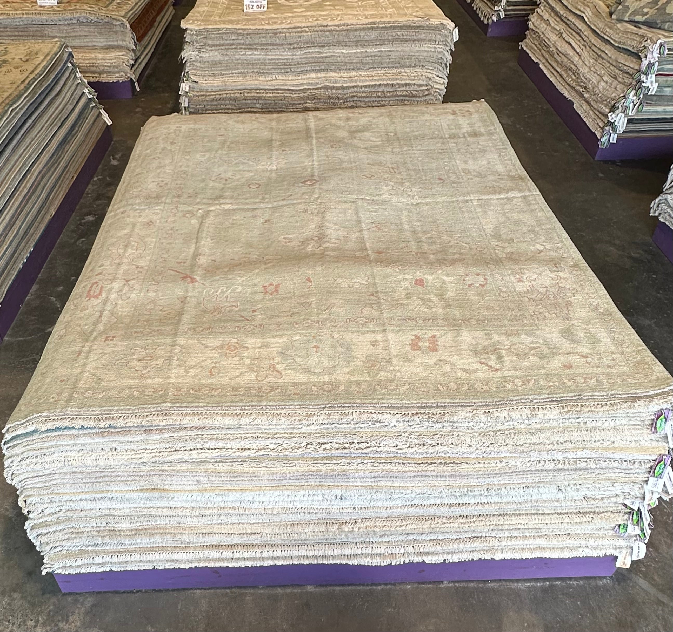 Taylor 8.1x9.7 Green and Pink Whitewashed Afghani Oushak