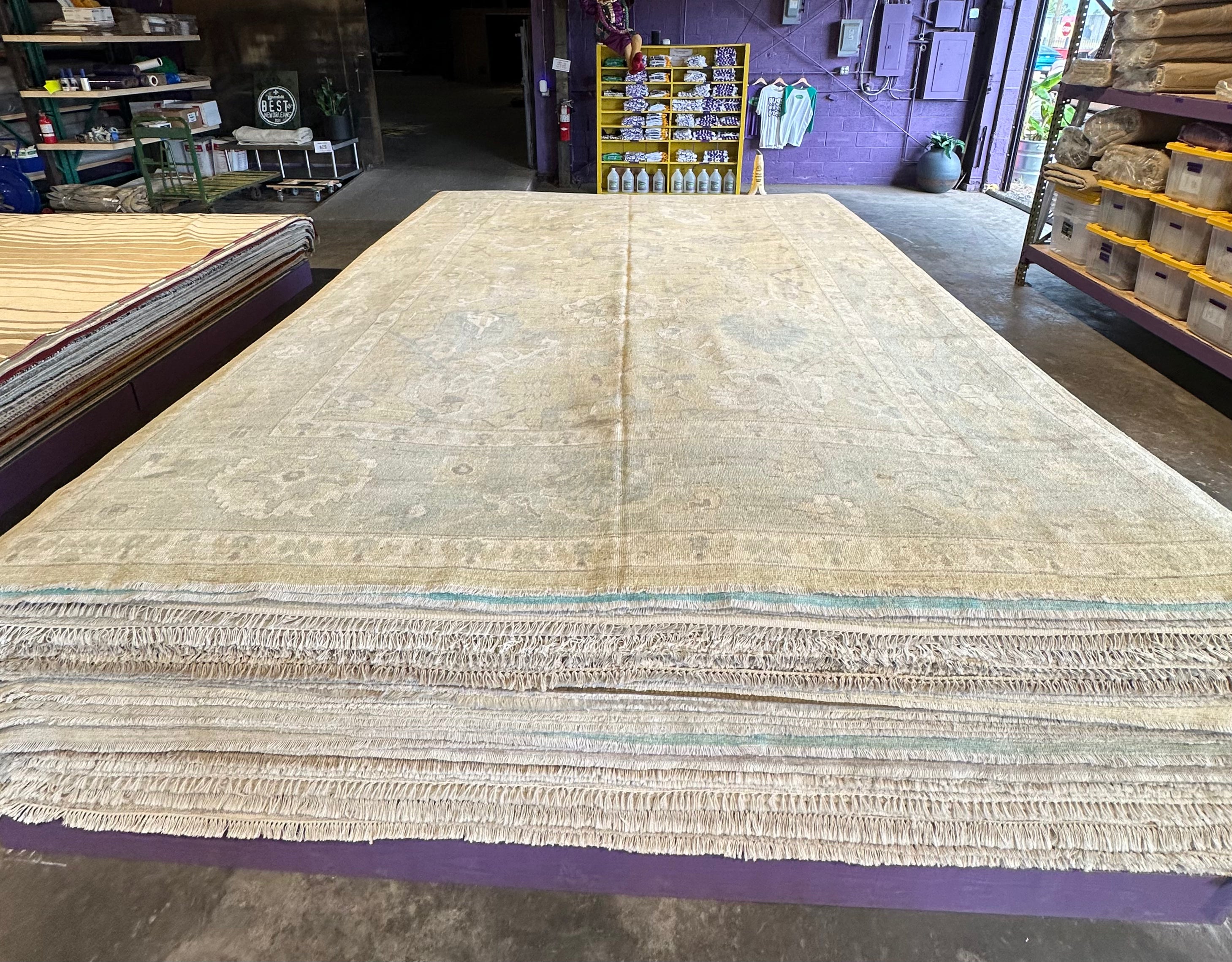 Sophie O'Neil 9.11x14 Blue and Green  Whitewashed Afghani Oushak