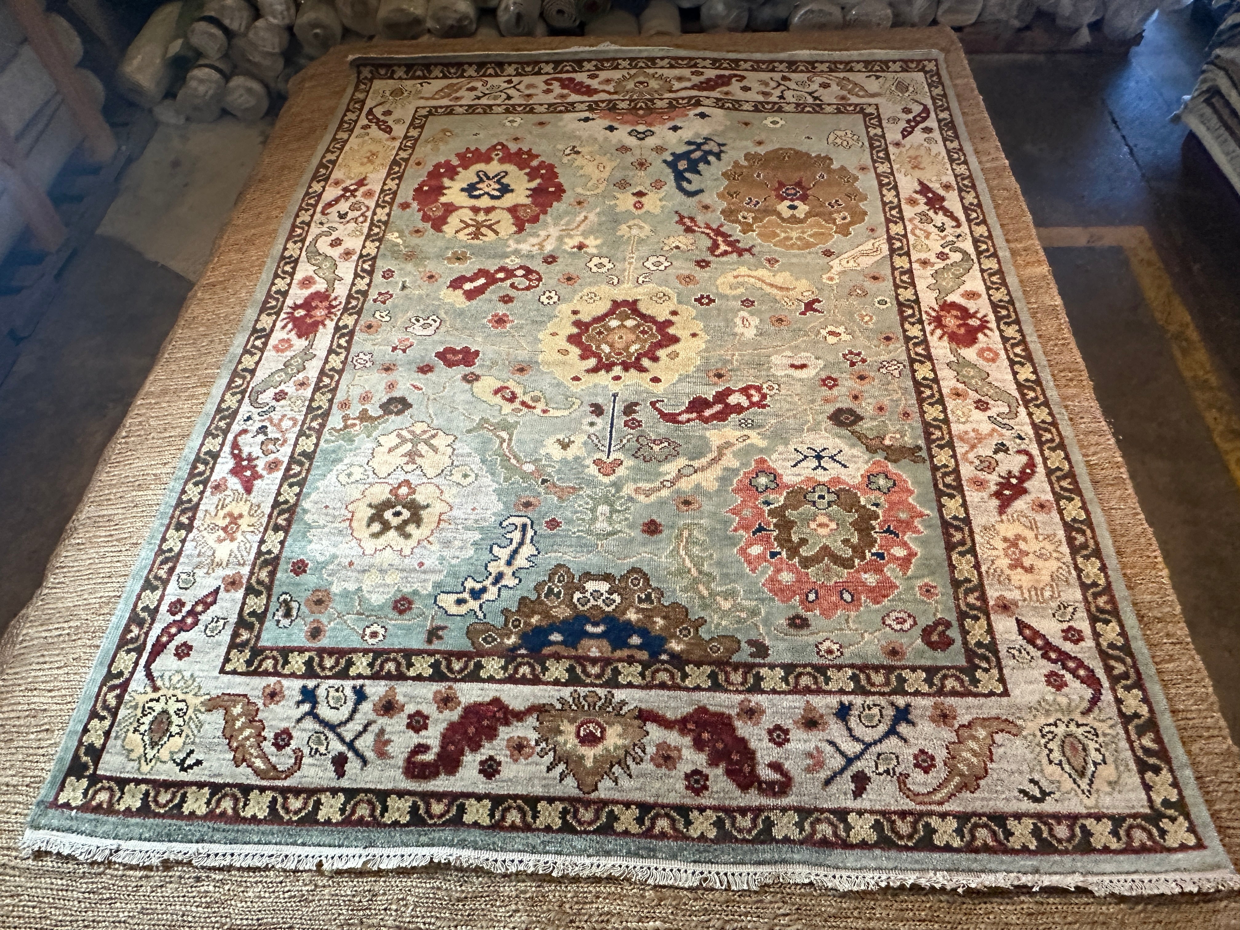 Olivia Newton-John 8x10 Light Blue Hand-Knotted Oushak Rug