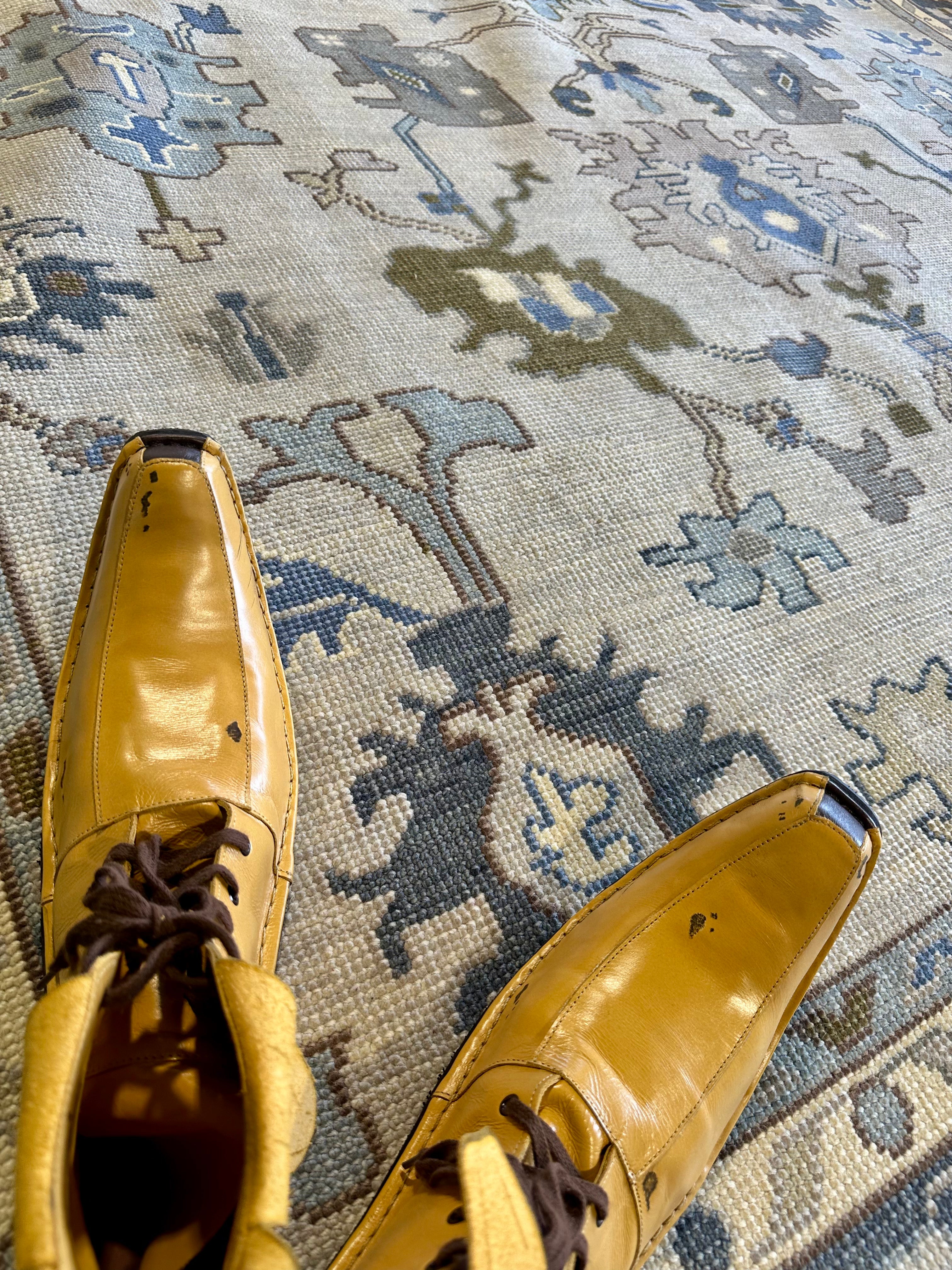 Synnove Macody Lund 9x12 Light Grey and Blue Hand-Knotted Oushak Rug