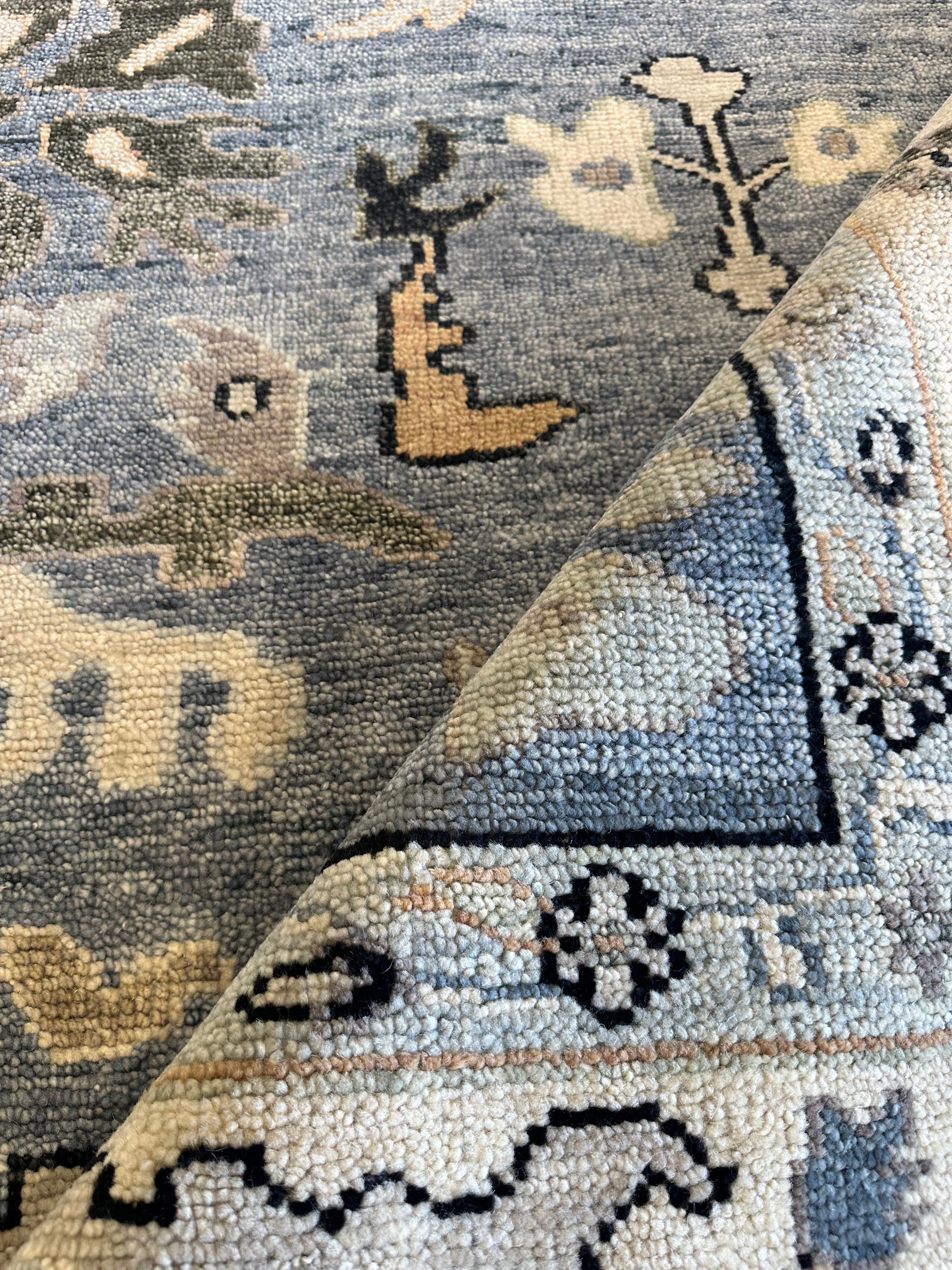 Viktoriya Isakova 8.6x12 Hand-Knotted Oushak Rug Ivory and Light Blue