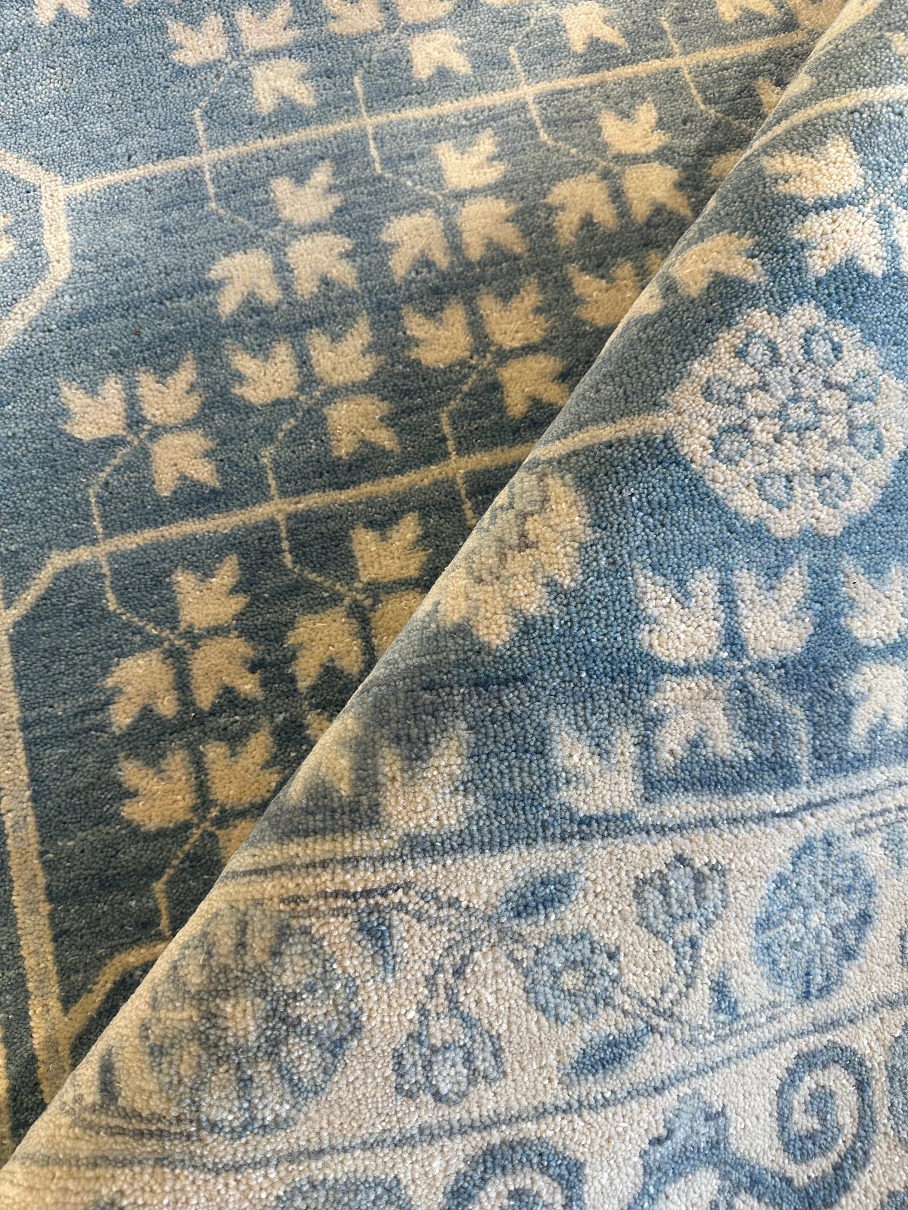 Marais  9x11.9 Blue and Tan Hand-Knotted Oushak Rug