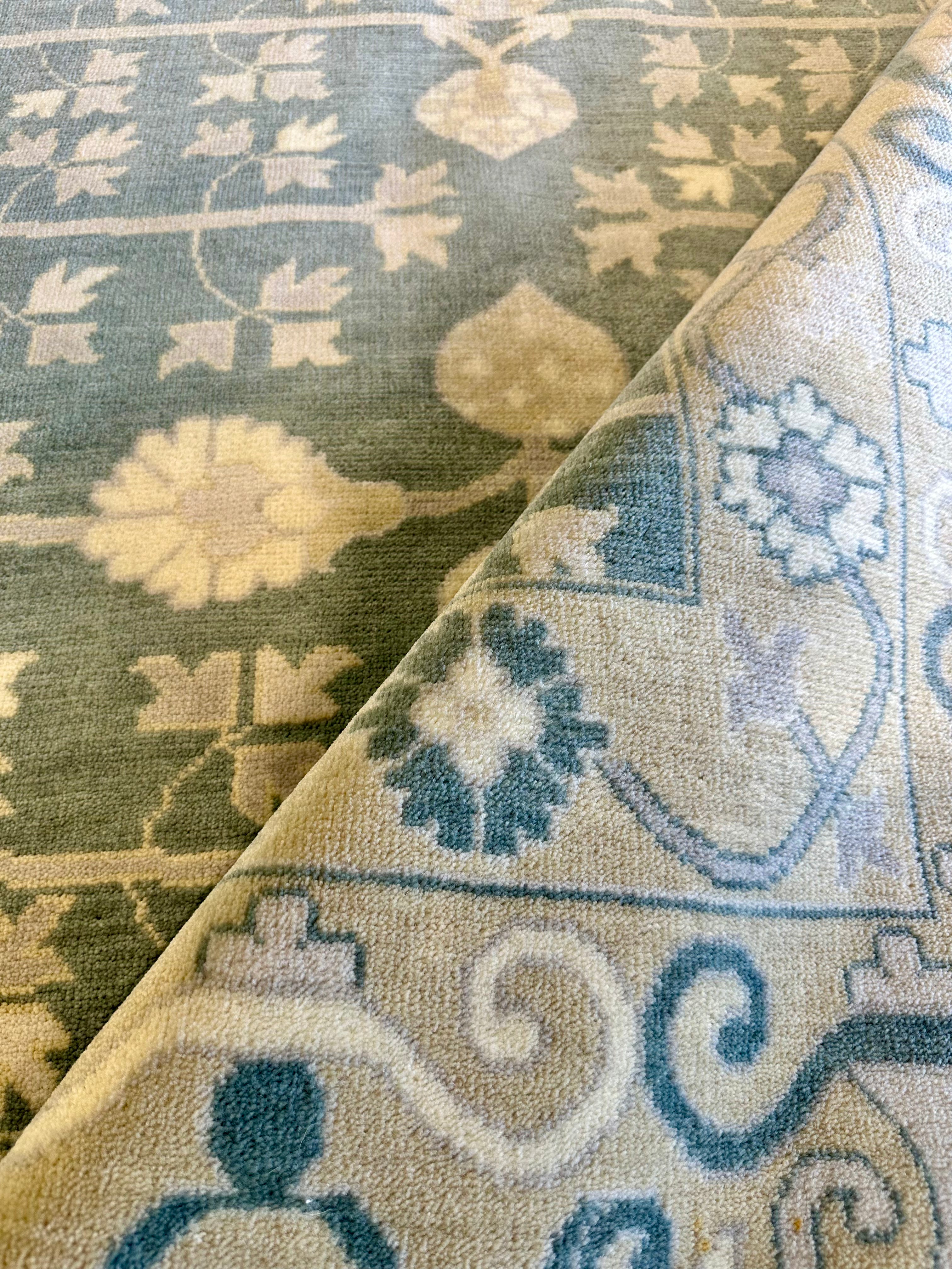 Virginia 9x12 Blue and Beige Hand-Knotted Oushak Rug CLEARANCE