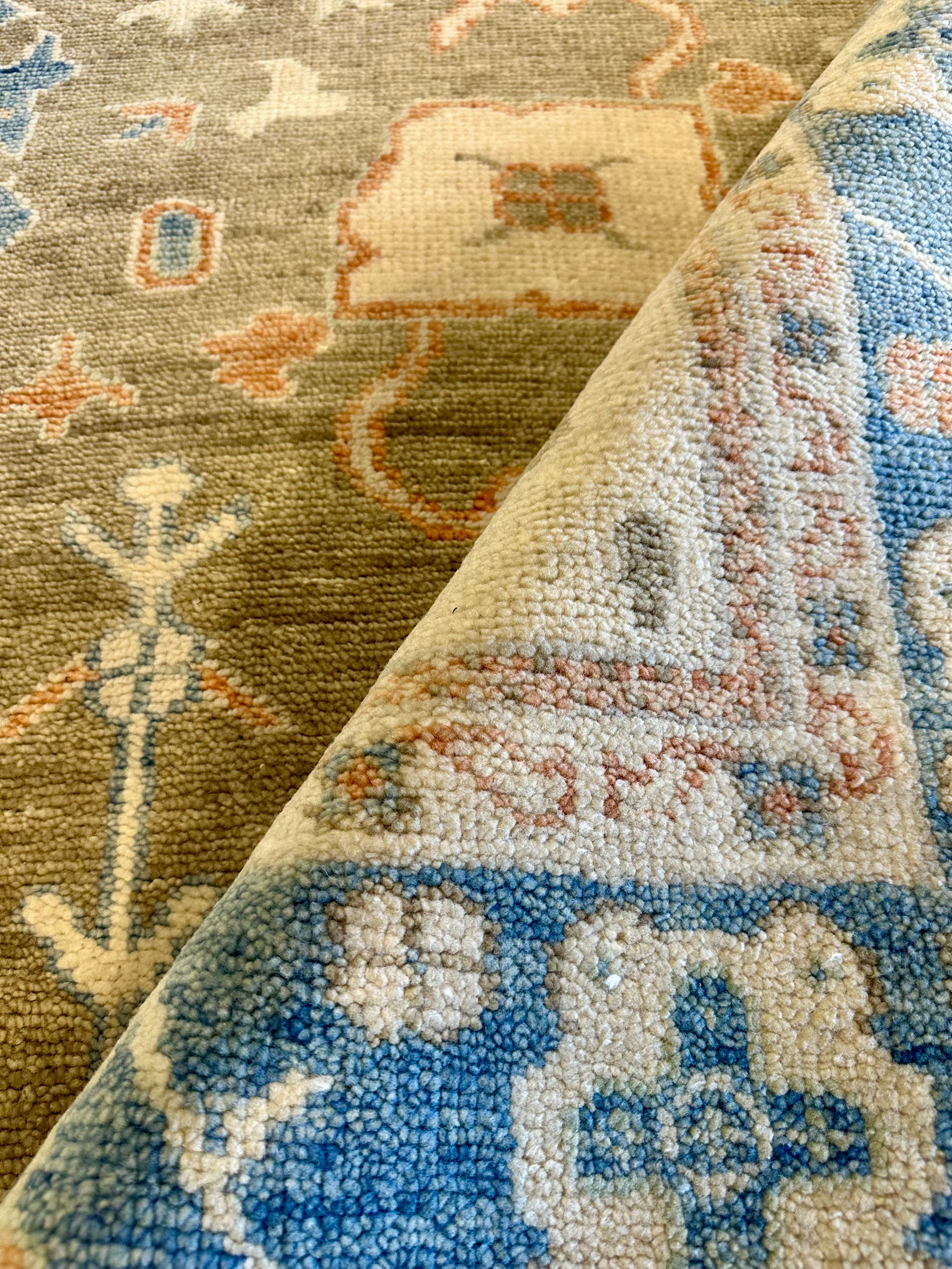 Tilly 9x12 Hand-Knotted Blue and Brown Oushak Rug