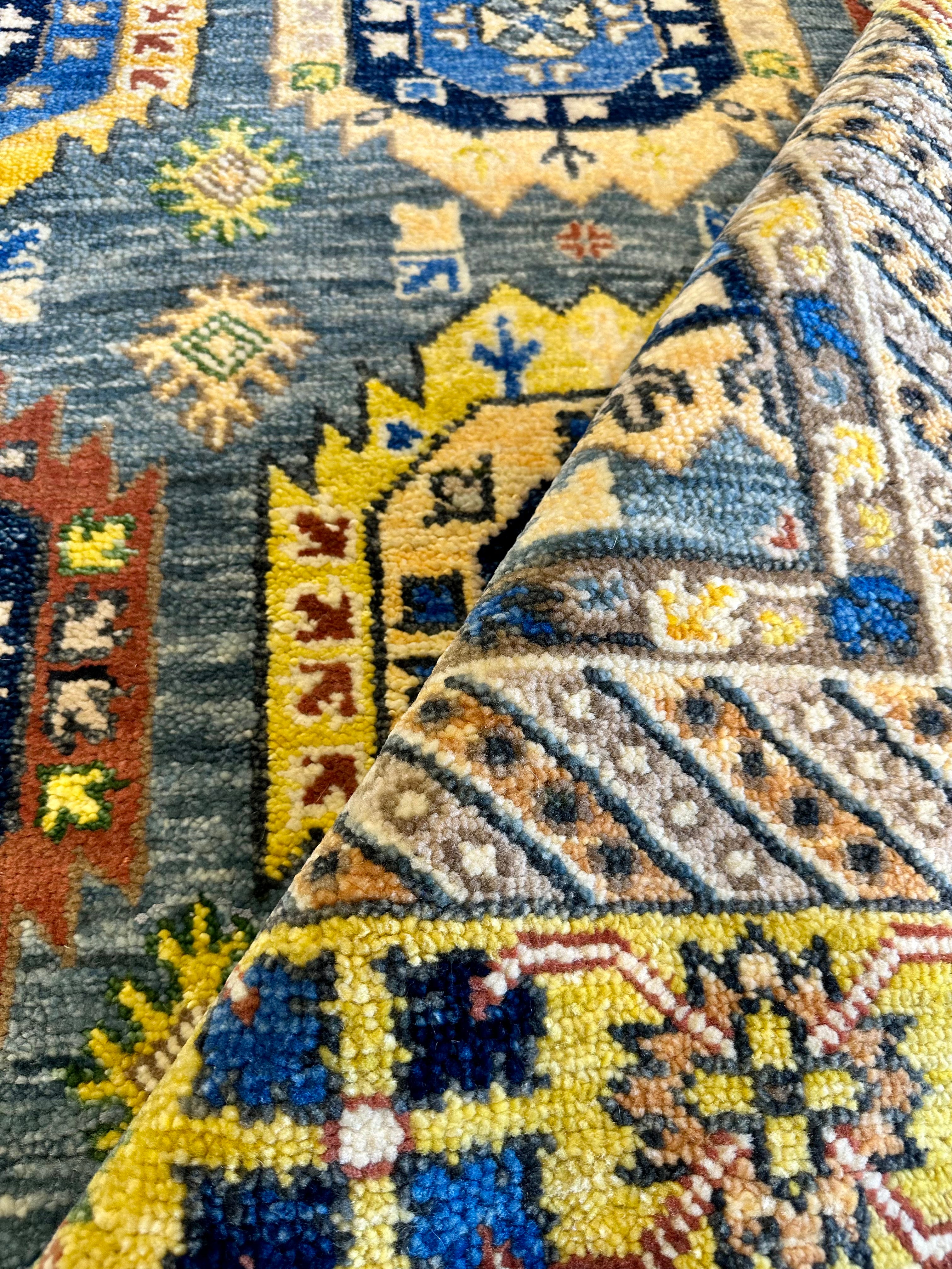 Harley 9x12 Blue and Gold Hand-Knotted Oushak Rug