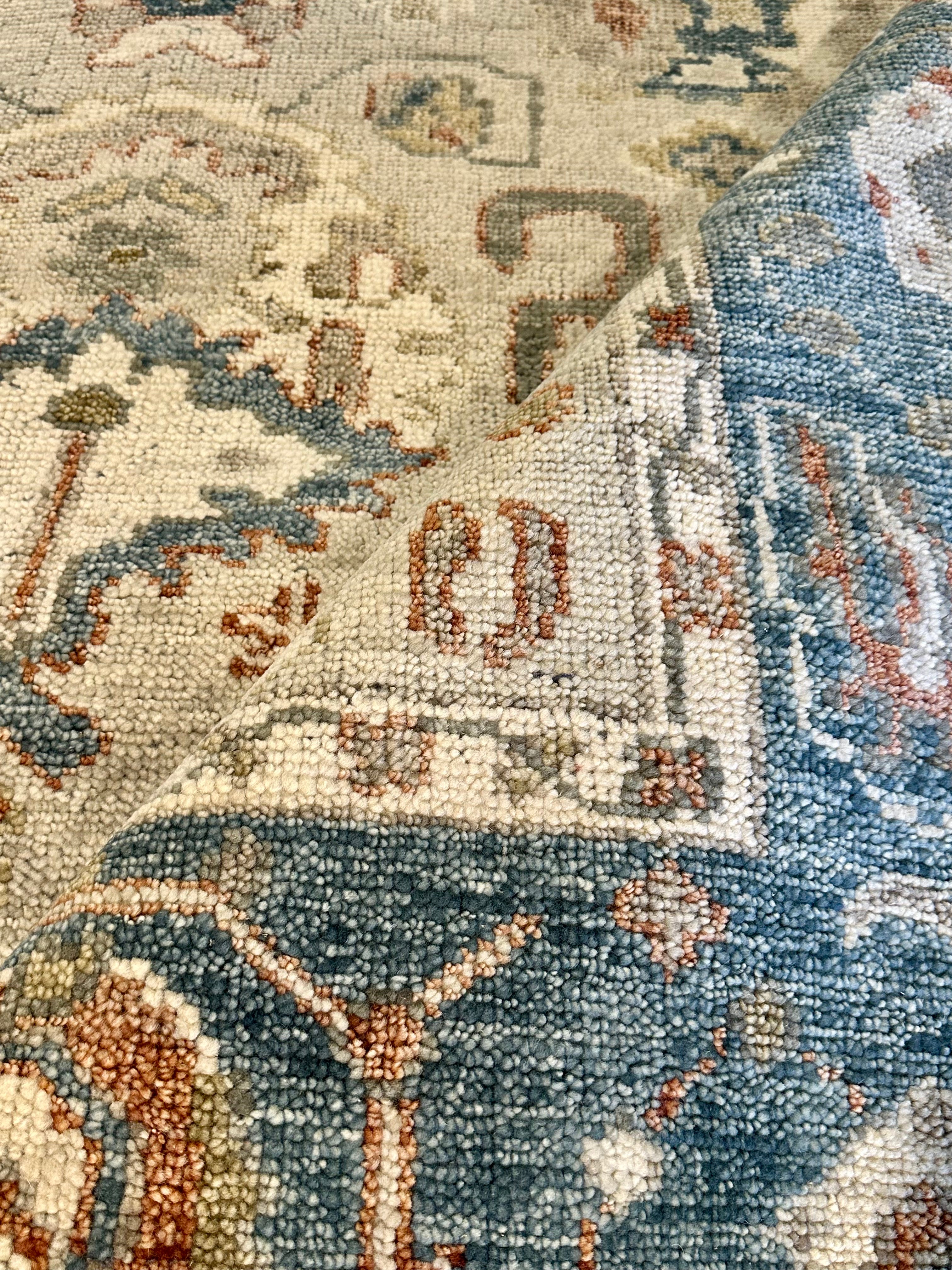 Paulette Goddard  8x10 Beige and Blue Hand-Knotted Oushak Rug