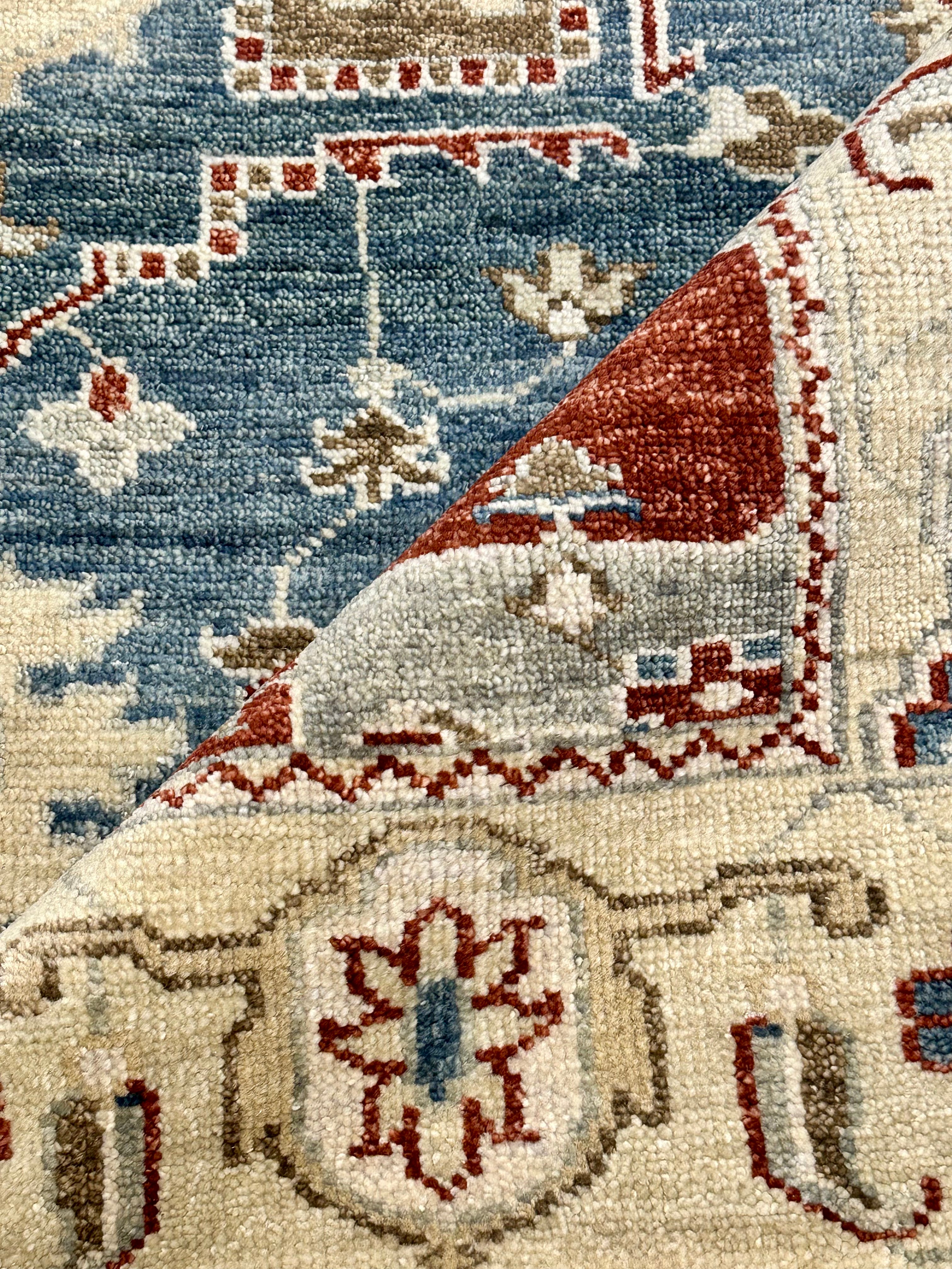 Raina 7.9x9.9 Blue and Beige Hand-Knotted Oushak Rug