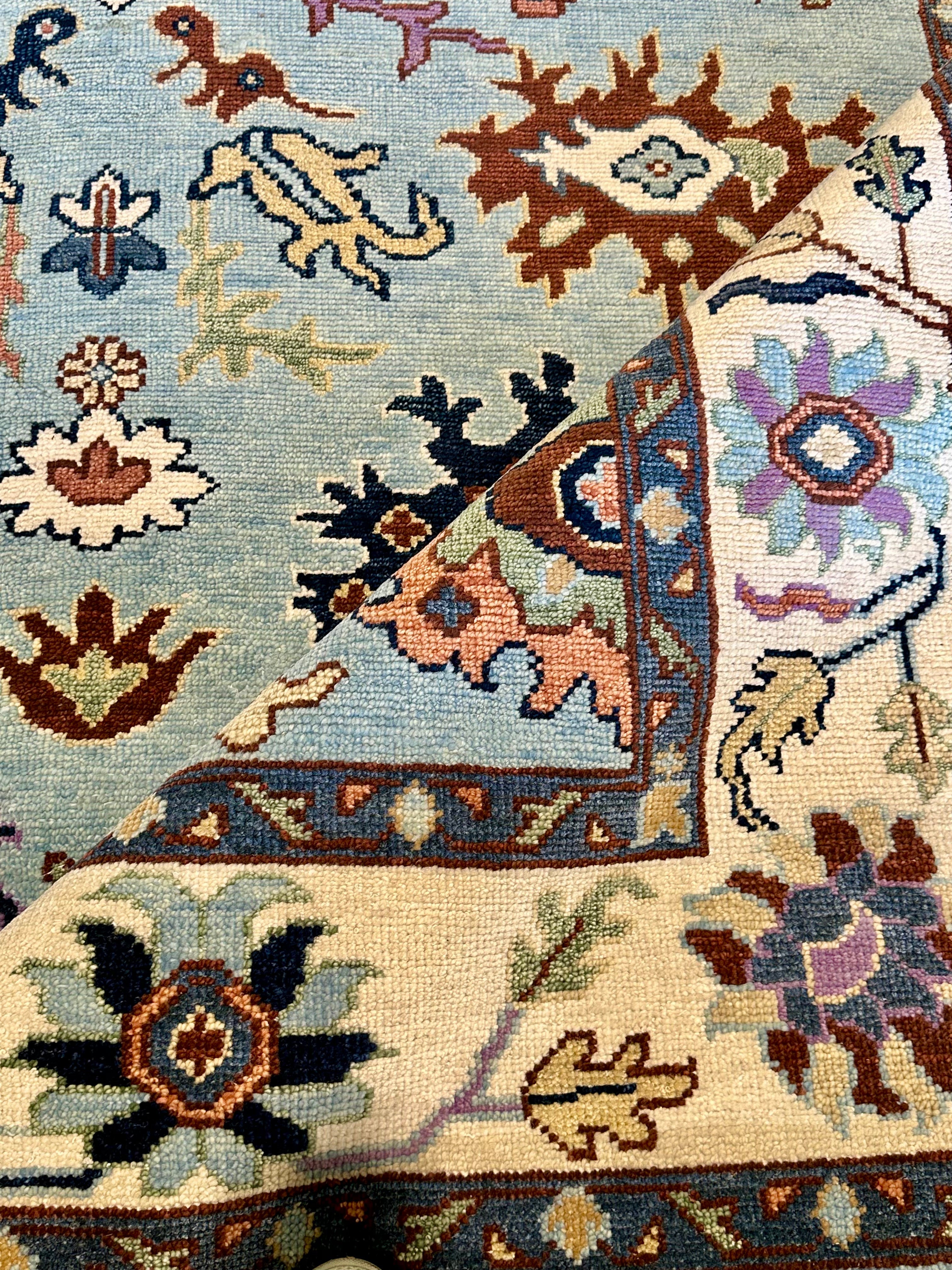 Lafayette 8.3x10 Light Blue and Ivory Hand-Knotted Oushak Rug