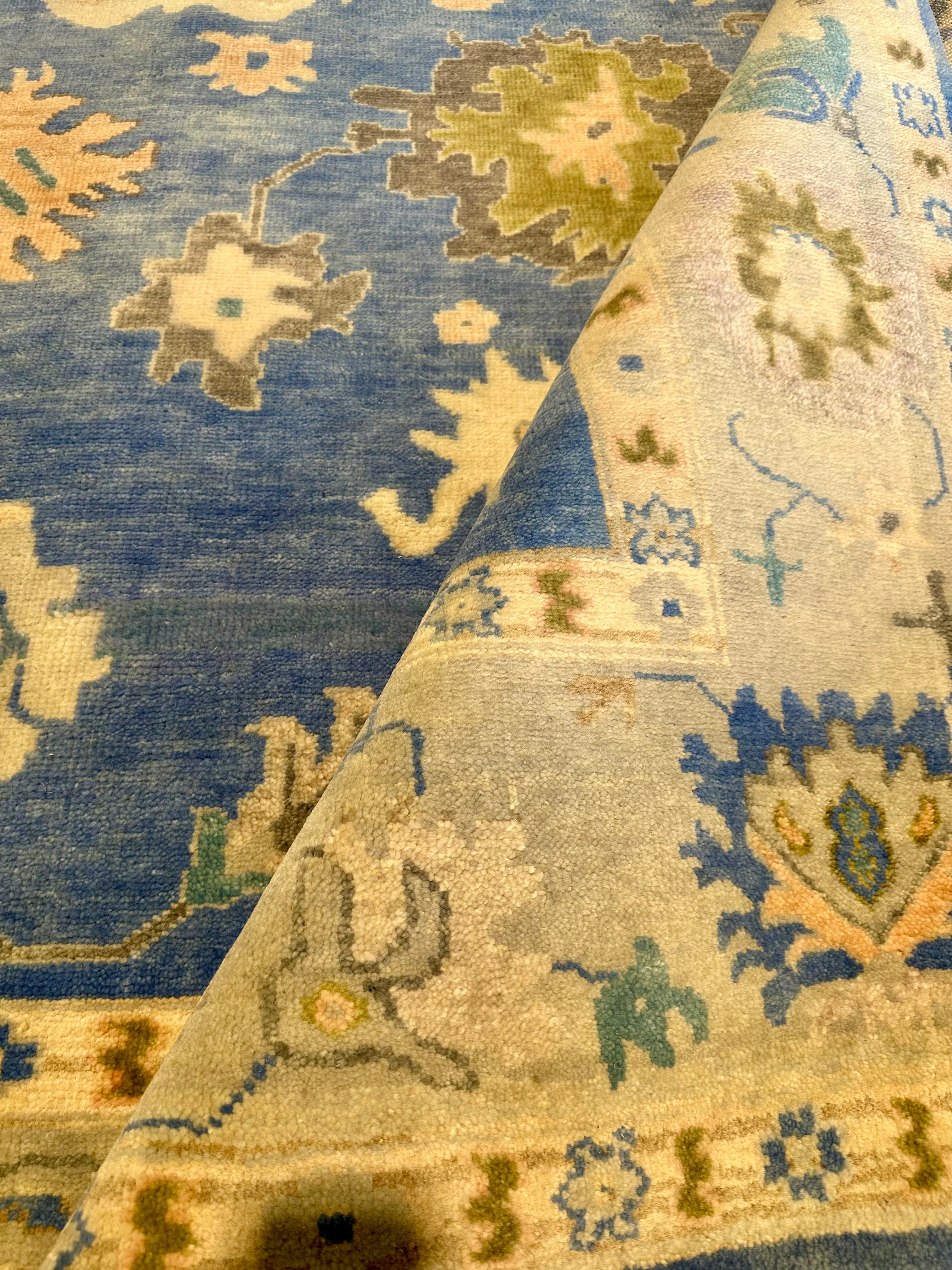 Sasha Pieterse 8x10 Hand-Knotted Oushak Rug Blue and Tan