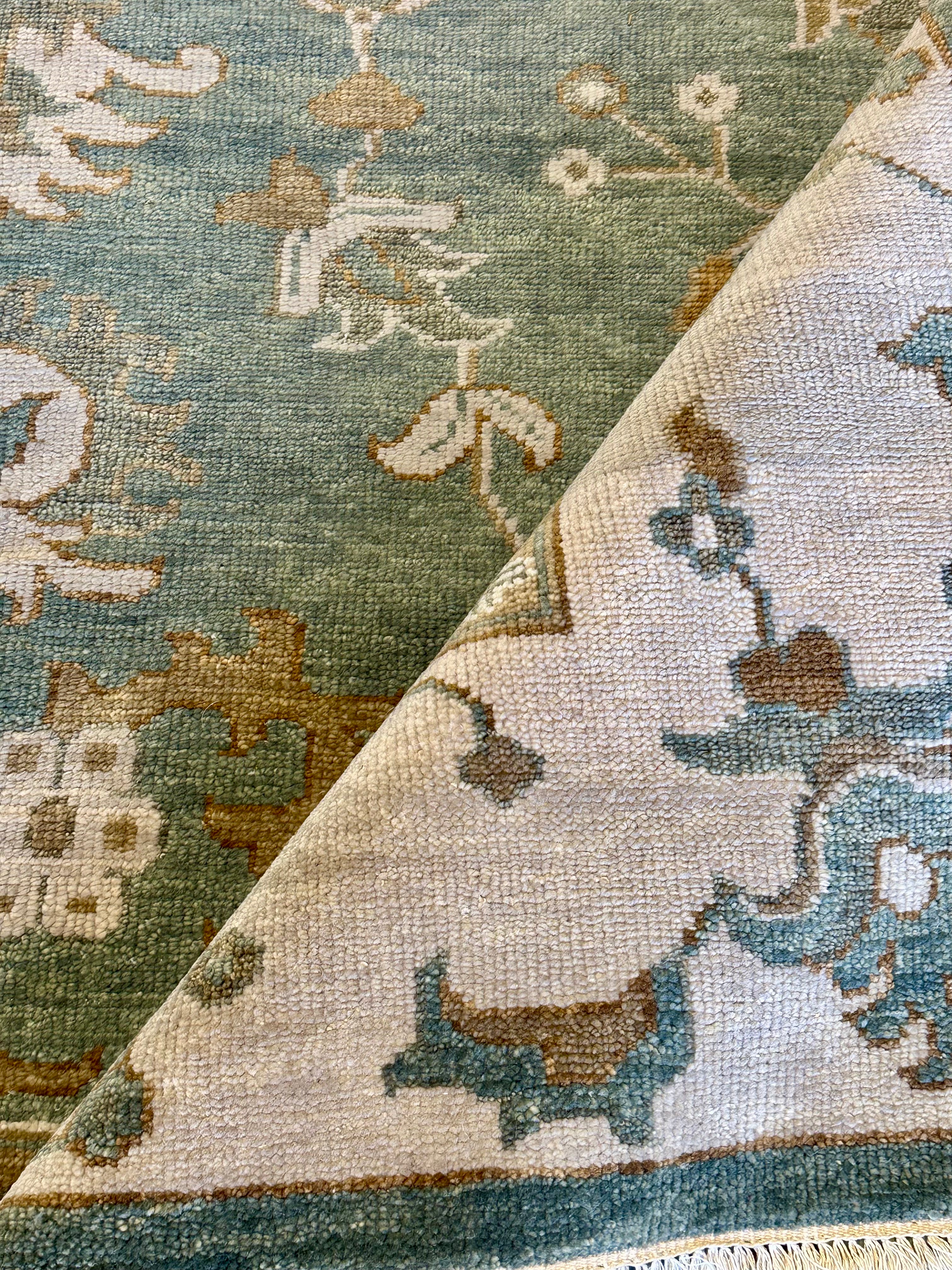 Angourie Rice 8.3X10 Hand-Knotted Oushak Rug Blue and Beige