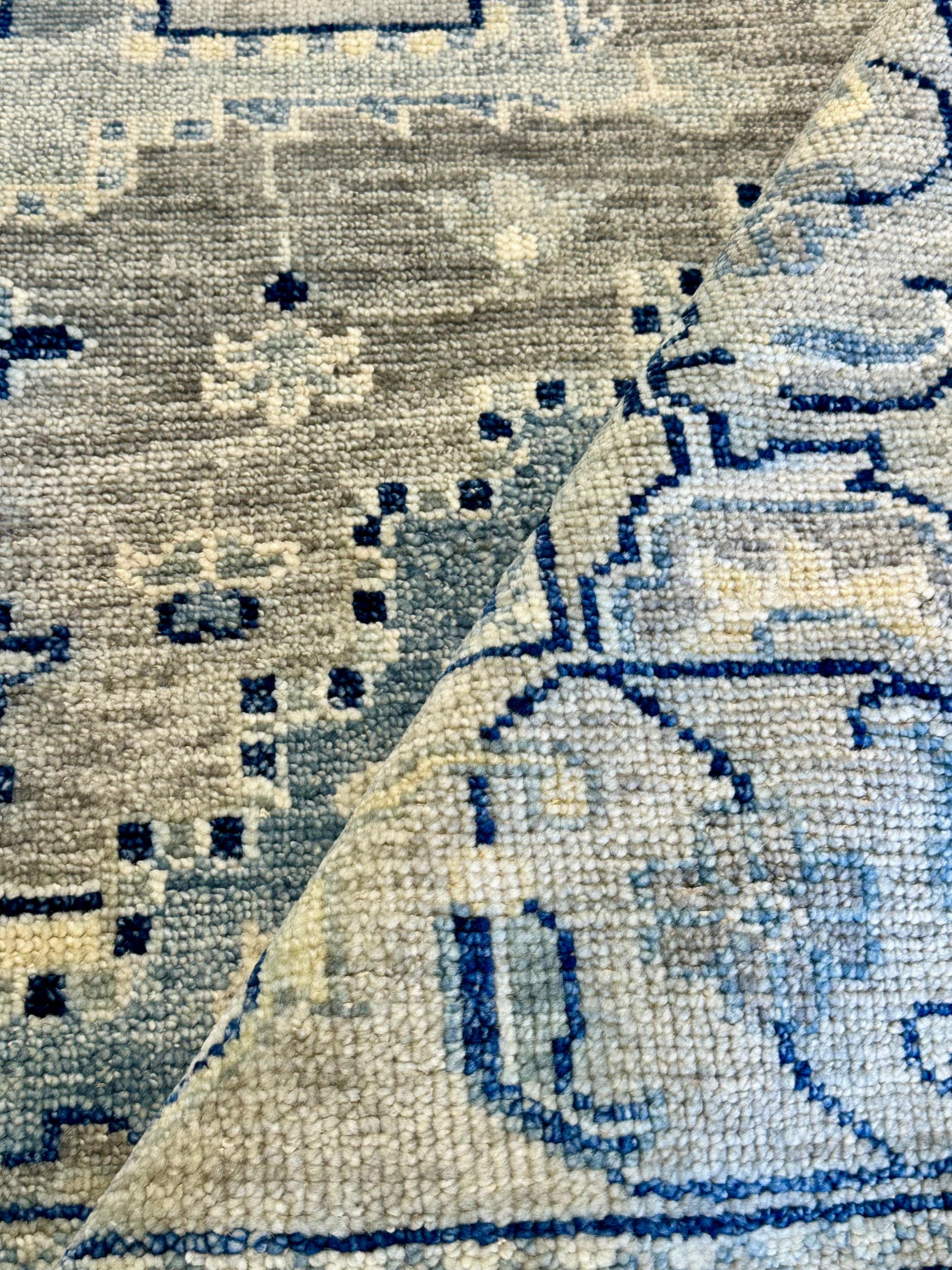 Celine 8x9.9  Aqua and Silver Hand-Knotted Oushak Rug