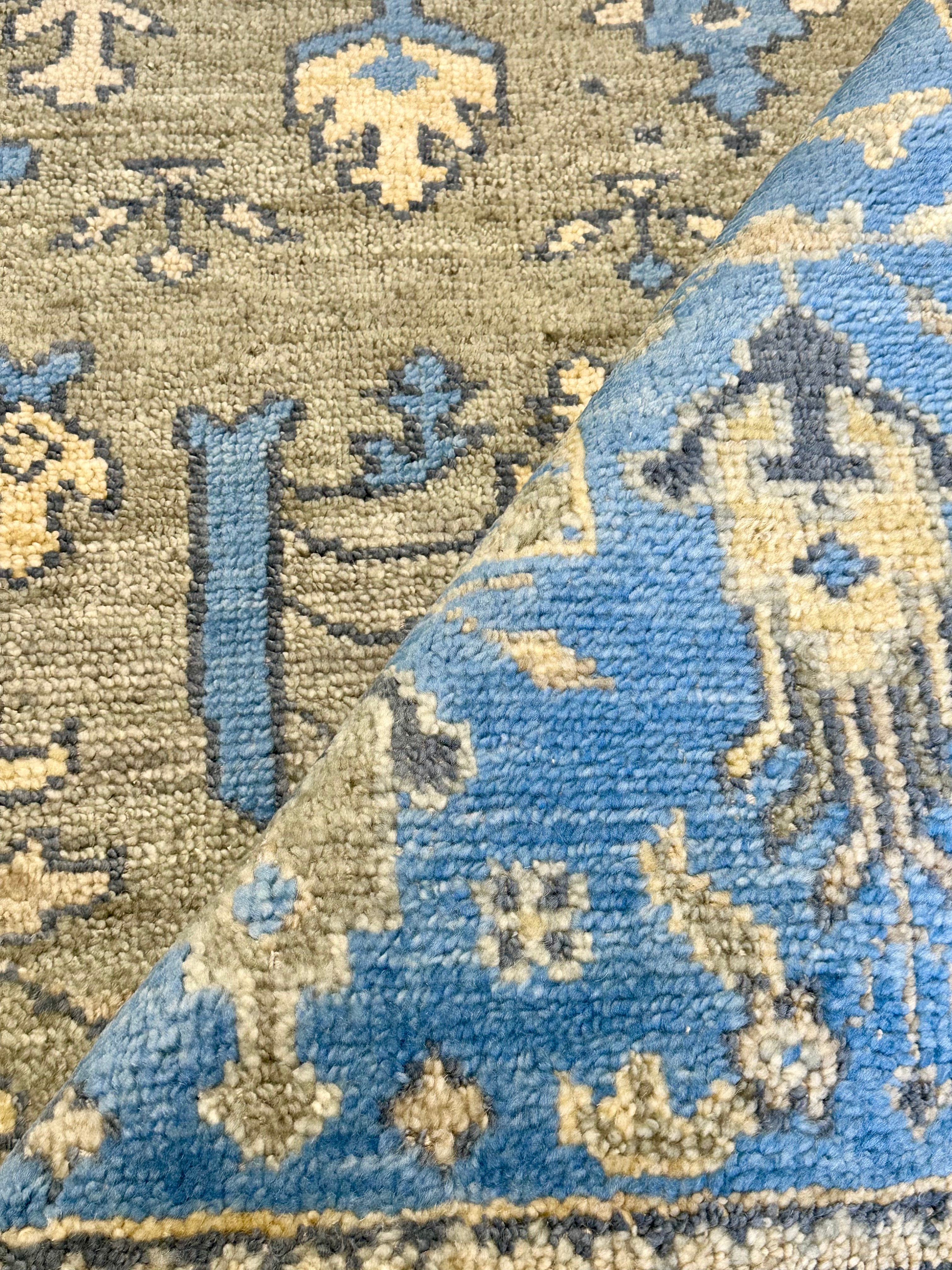 Edwina 8x10  Grey and Light Blue Hand-Knotted Oushak Rug