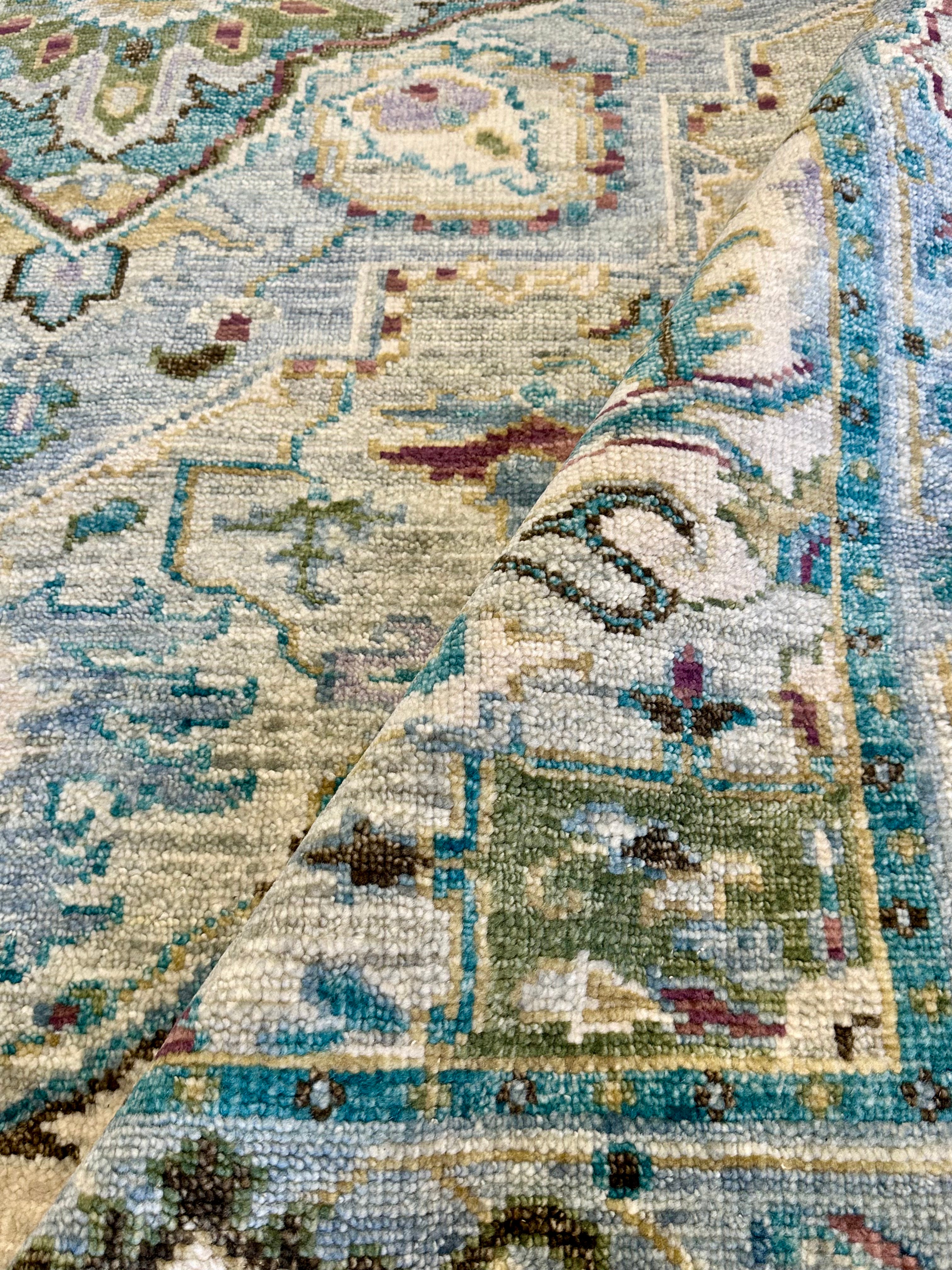 Betty Lou Phillips 8x10 Light Blue and Beige Hand-Knotted Oushak Rug