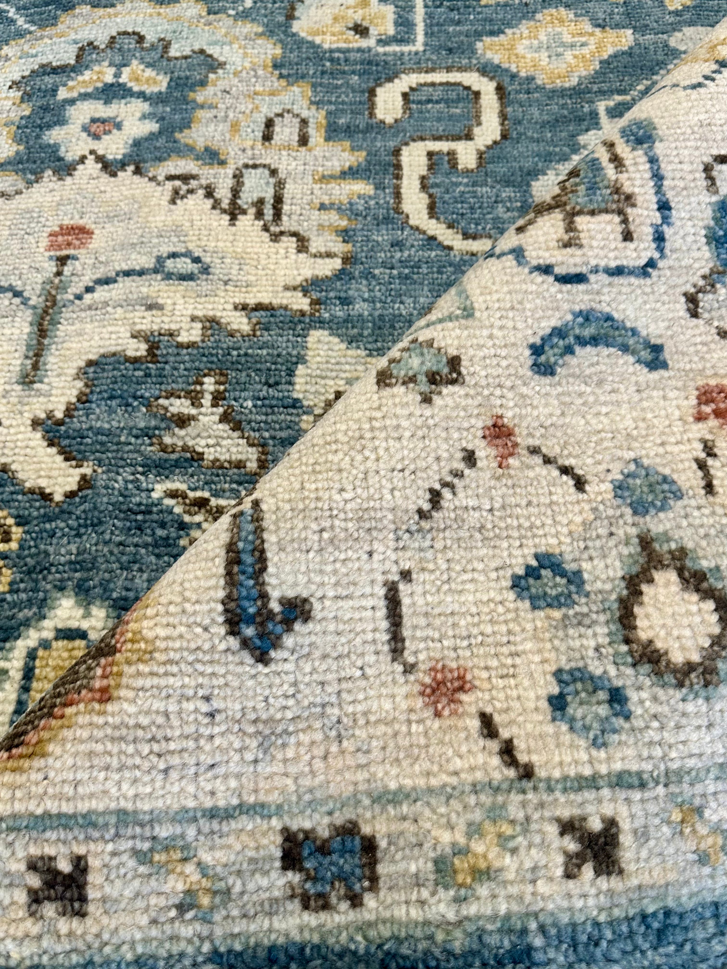 Robyn 8x10 Blue and Tan Hand-Knotted Oushak Rug