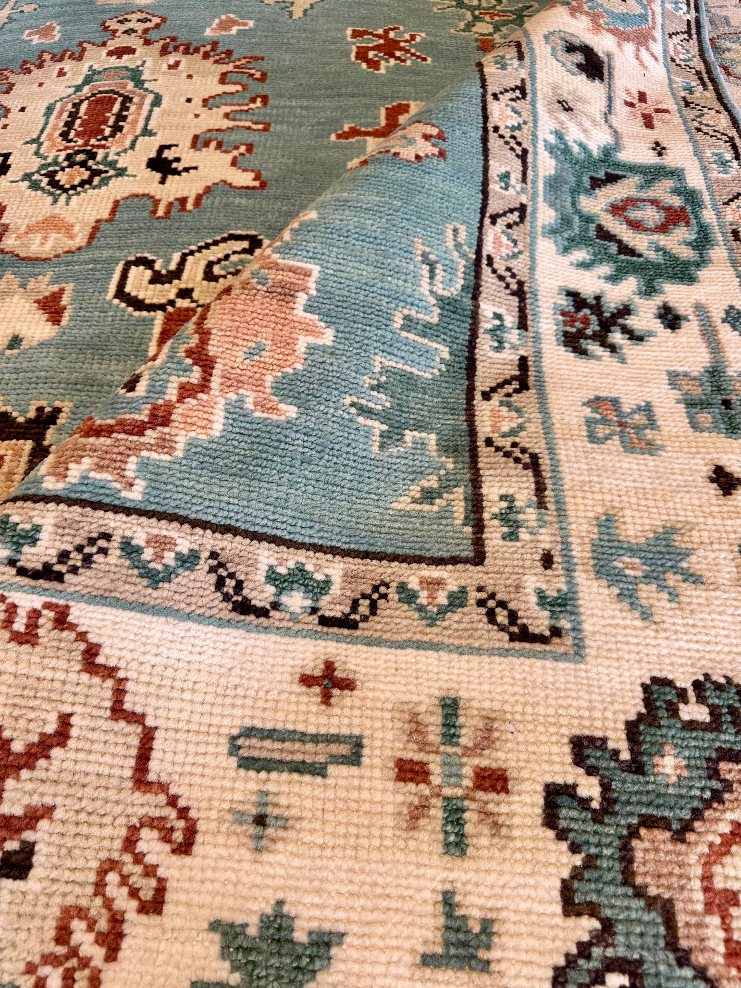 Tabby 8x10 Hand-Knotted Light Blue and Cream Oushak Rug