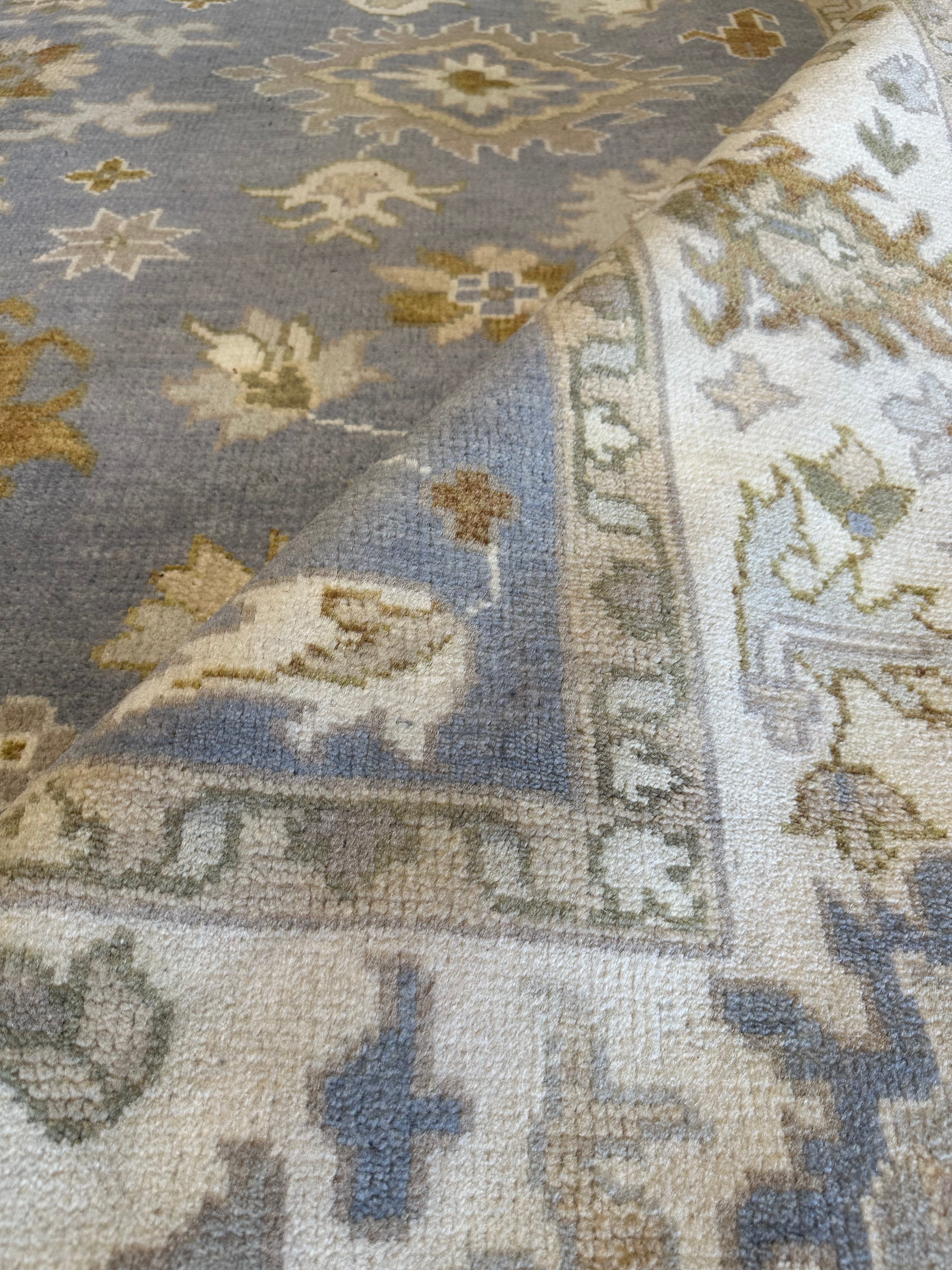 Sophia 8.3x9.9 Blue and Ivory Hand-Knotted Oushak Rug