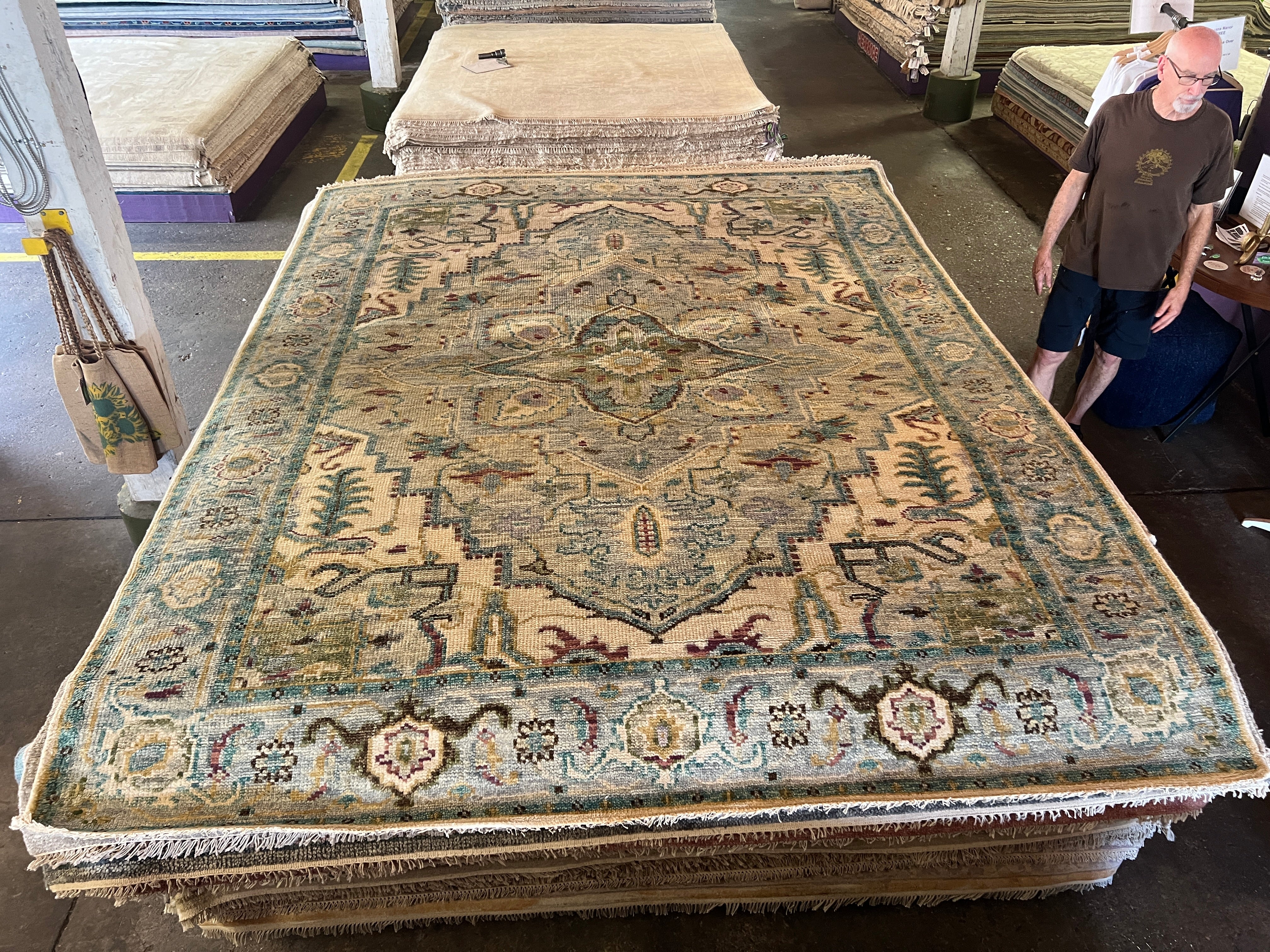 Betty Lou Phillips 8x10 Light Blue and Beige Hand-Knotted Oushak Rug