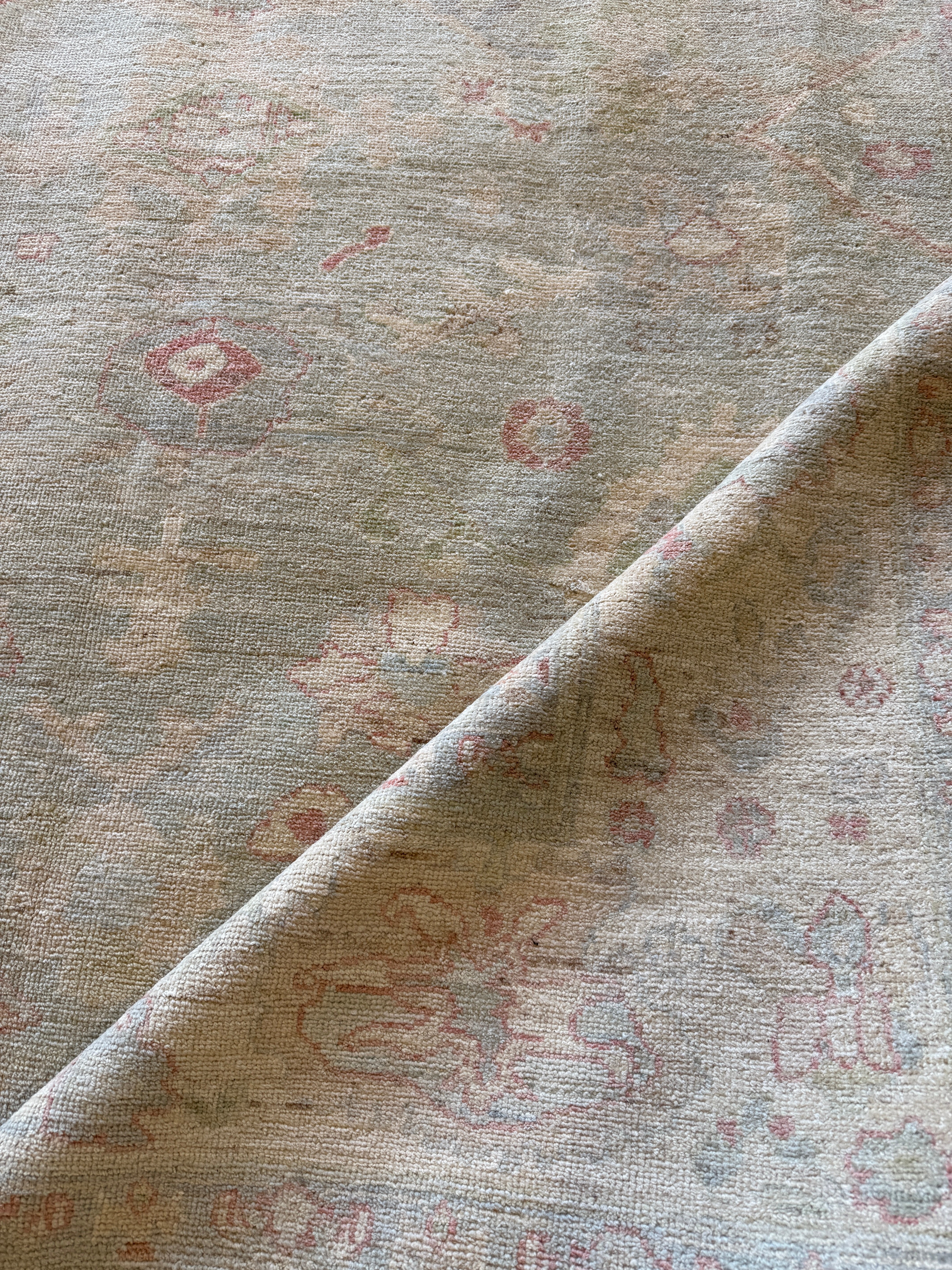 Taylor 8.1x9.7 Green and Pink Whitewashed Afghani Oushak