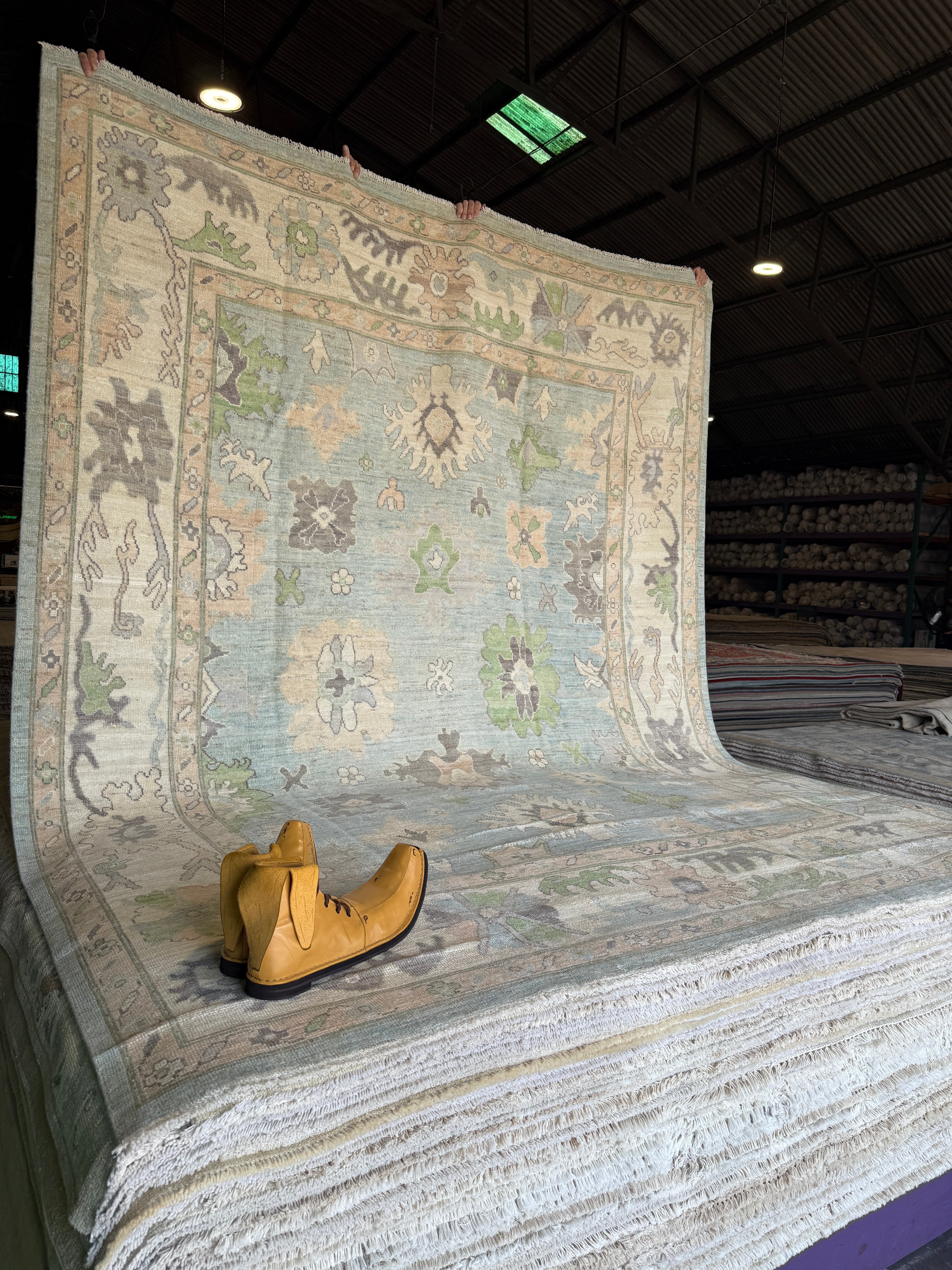 Zanna 7.11x10 Blue Hand-Knotted Whitewashed Oushak