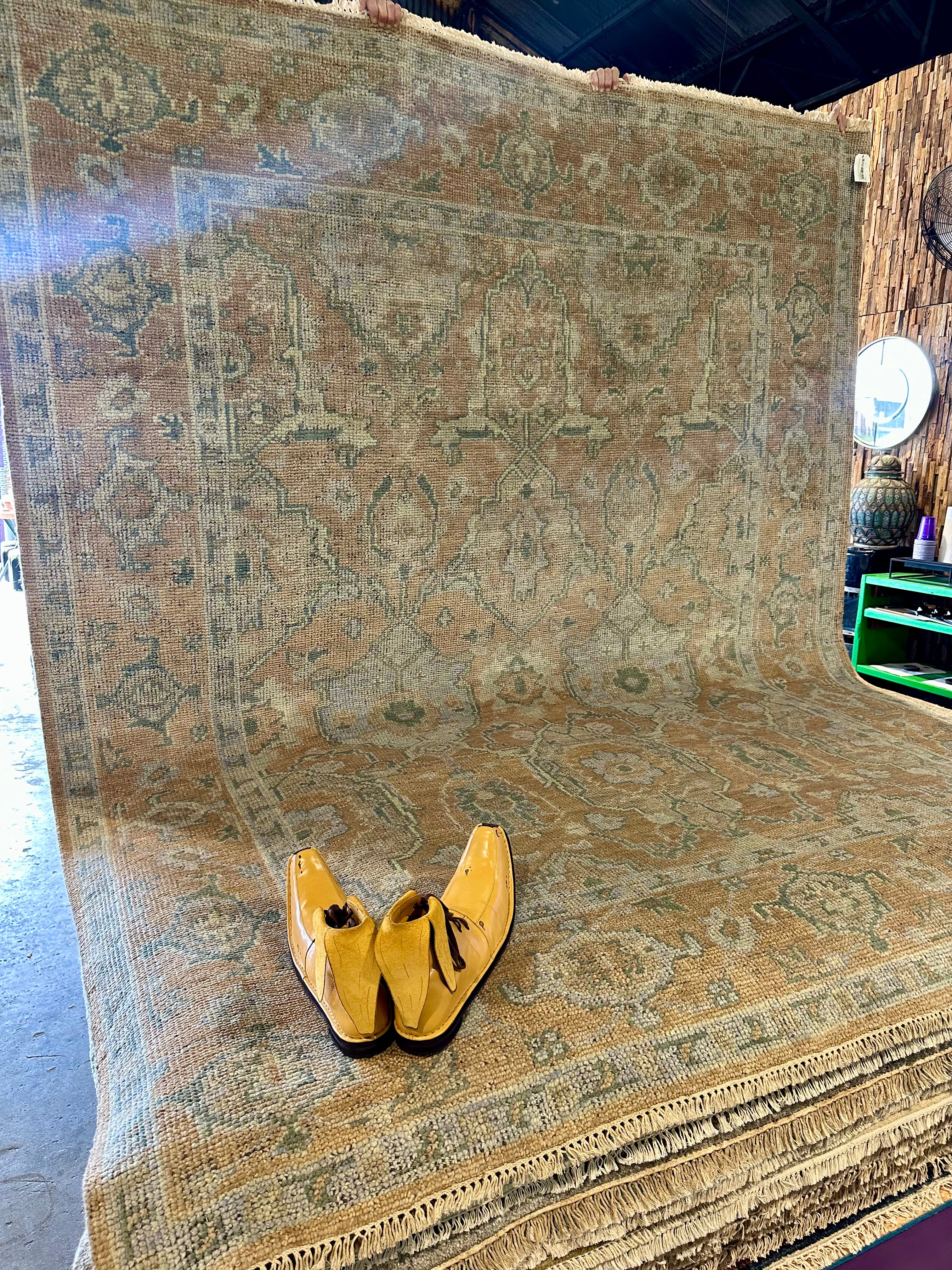 Delphine Krakoff 8.3x10 Light Brown and Blue Hand-Knotted Oushak Rug