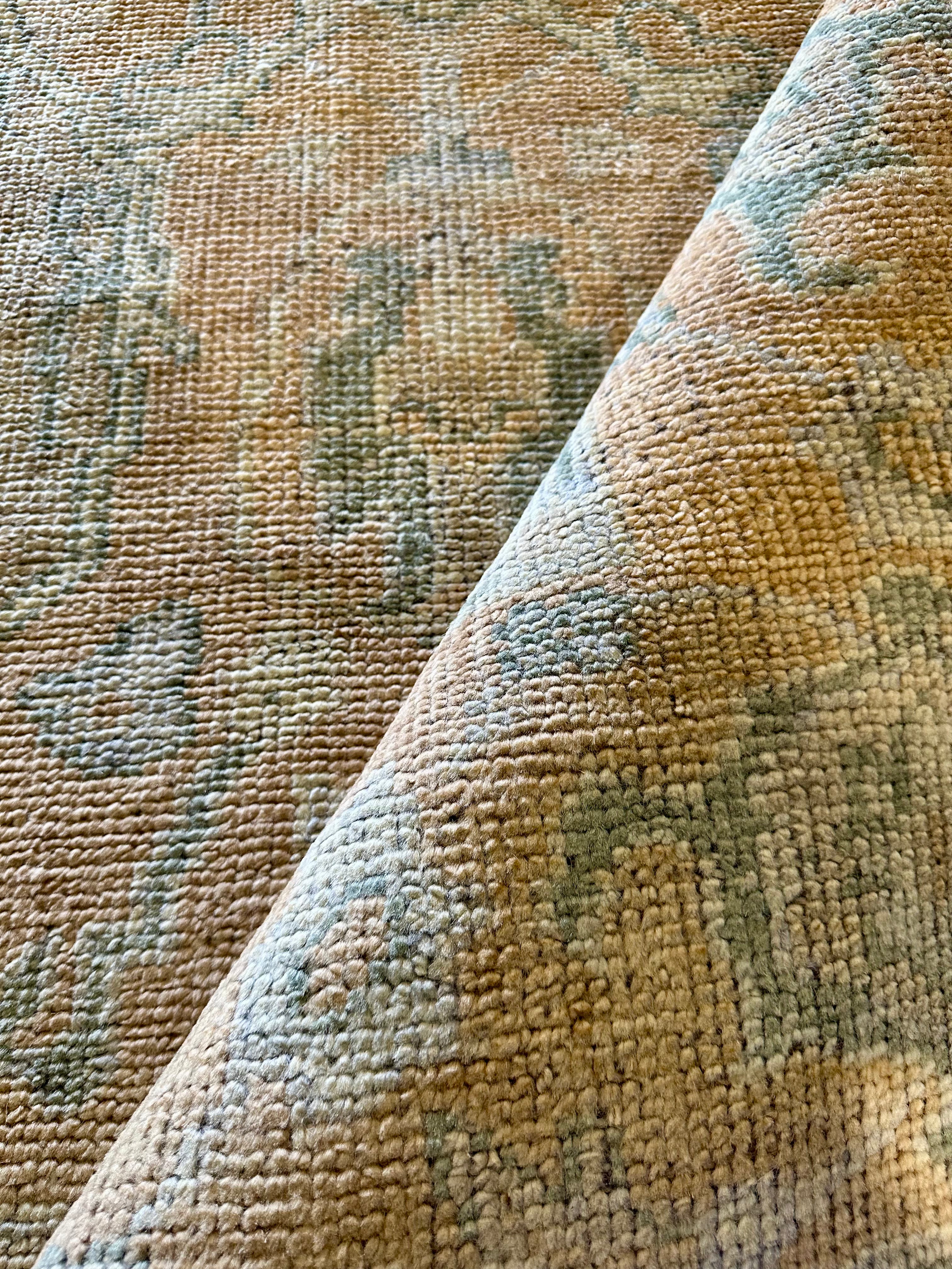 Delphine Krakoff 8.3x10 Light Brown and Blue Hand-Knotted Oushak Rug