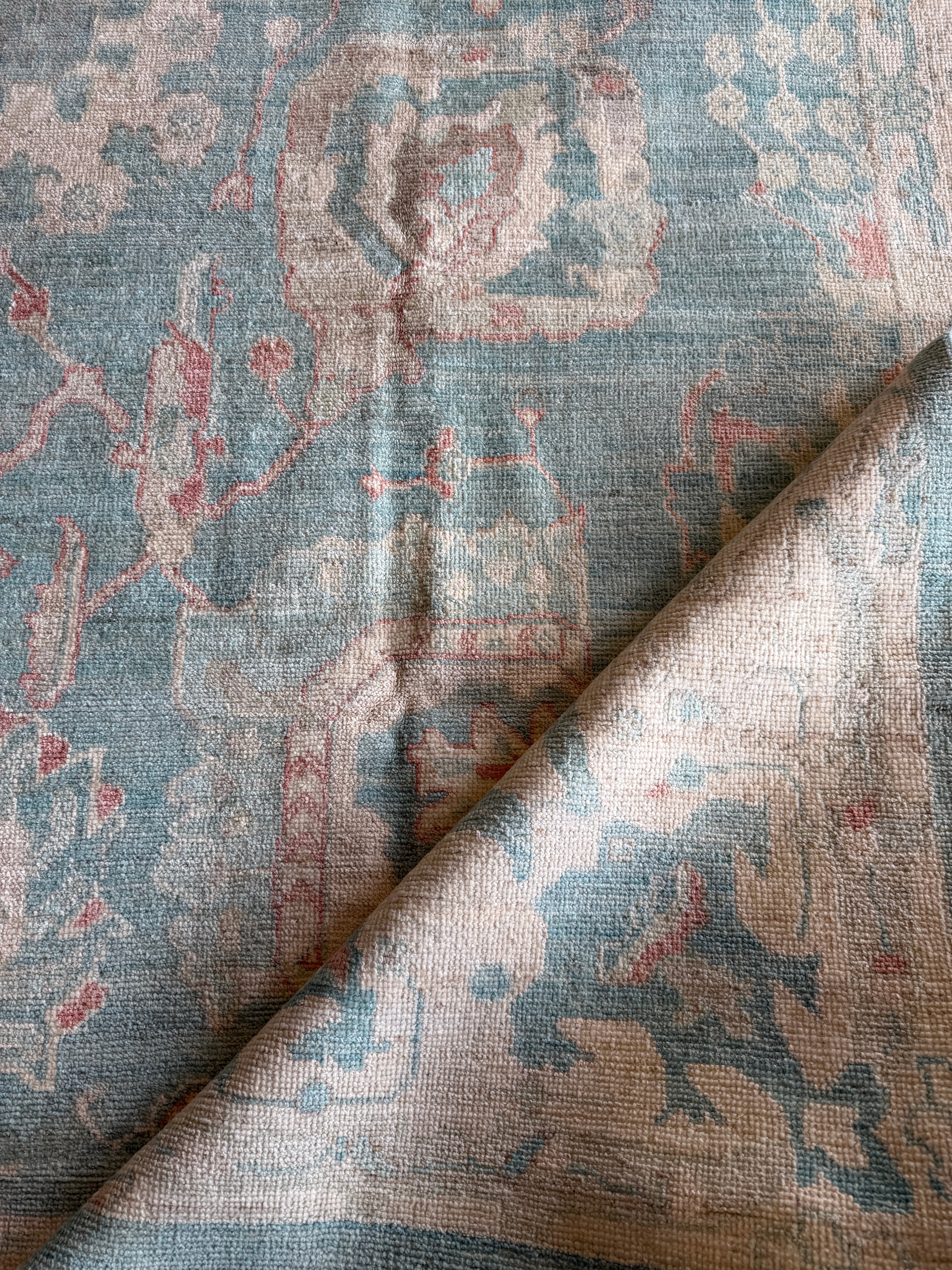 Molly Mc'Cohen 8.10x11.11 Blue Hand-Knotted Whitewashed Oushak