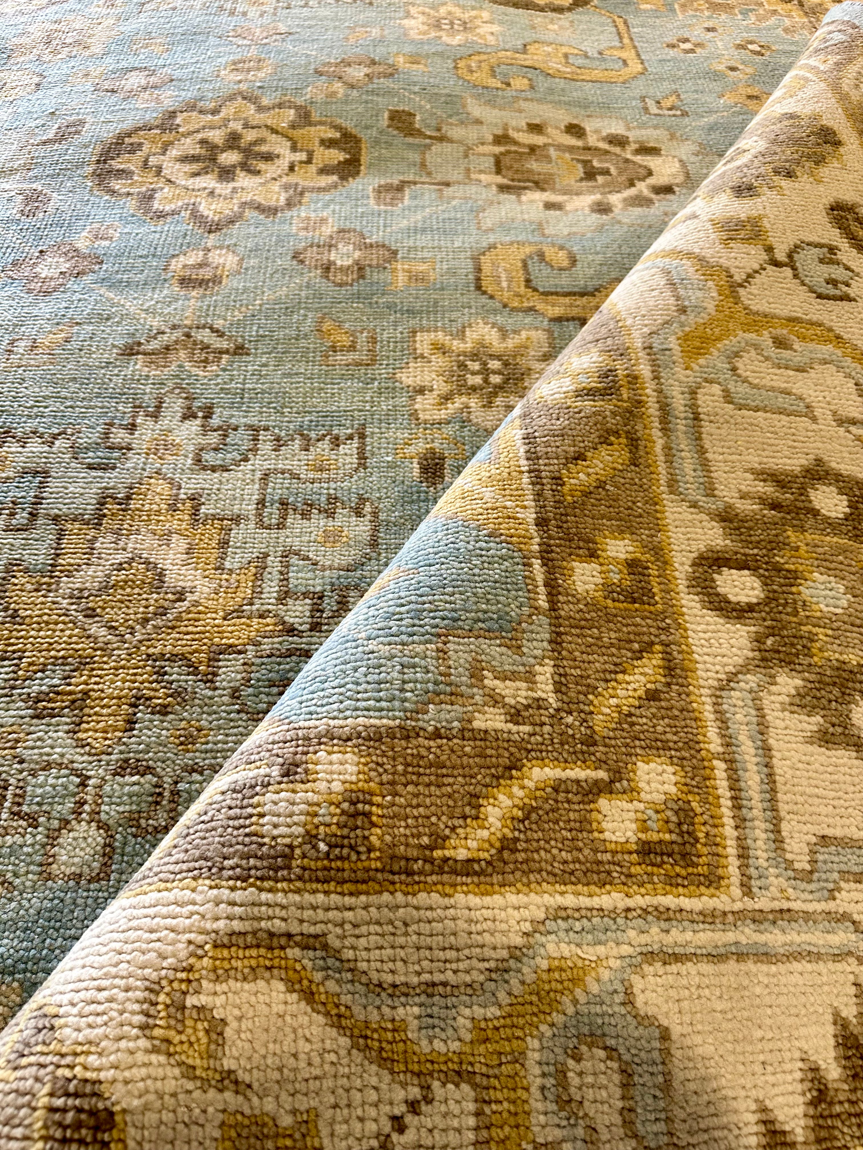 Holly Hickey Moore 8.3x10 Light Blue and Beige Hand-Knotted Oushak Rug