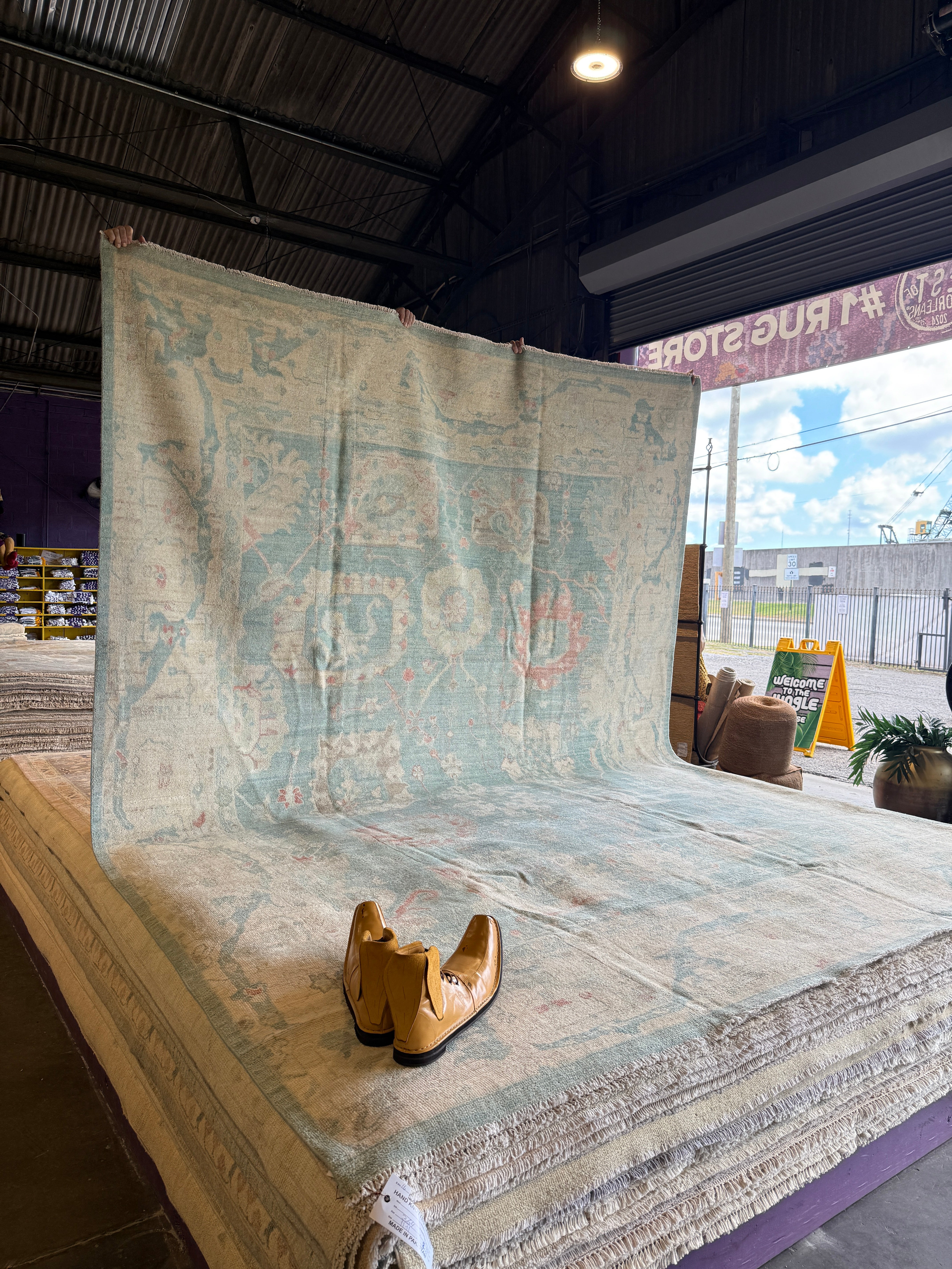 Molly Mc'Cohen 8.10x11.11 Blue Hand-Knotted Whitewashed Oushak