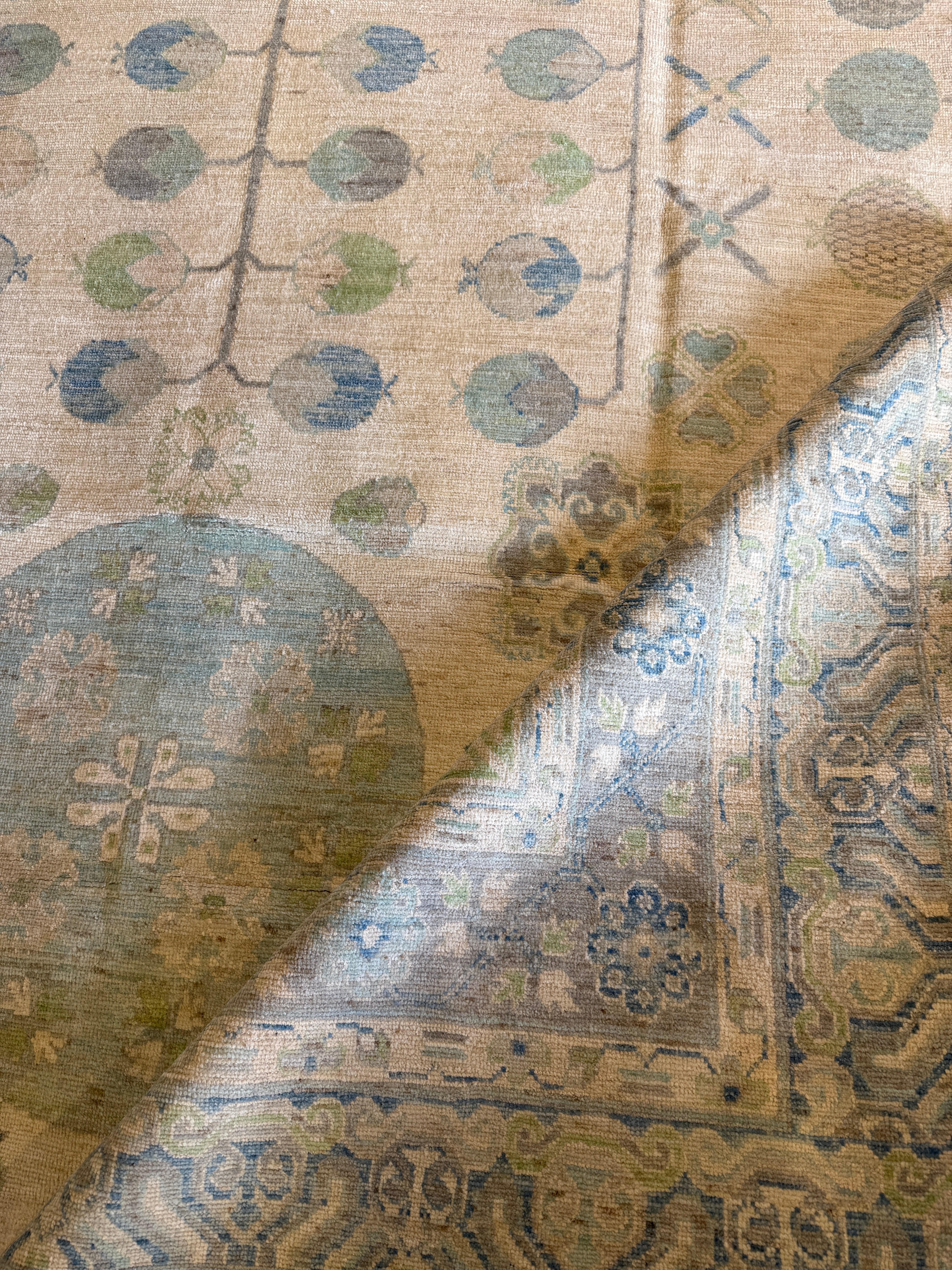 Rachel Riley 9.9x13.9 Blue & Green Hand-Knotted Whitewashed Oushak