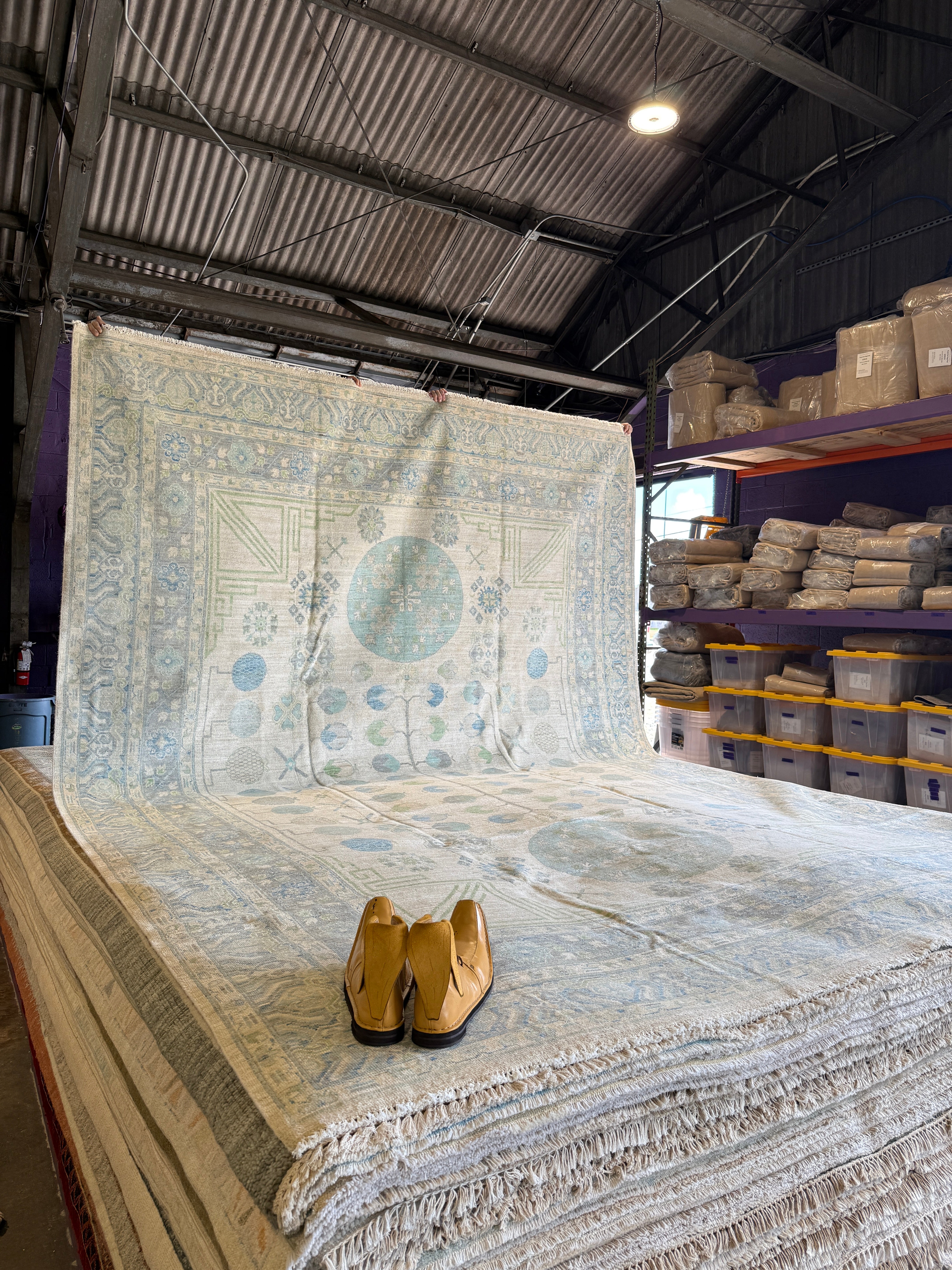 Rachel Riley 9.9x13.9 Blue & Green Hand-Knotted Whitewashed Oushak