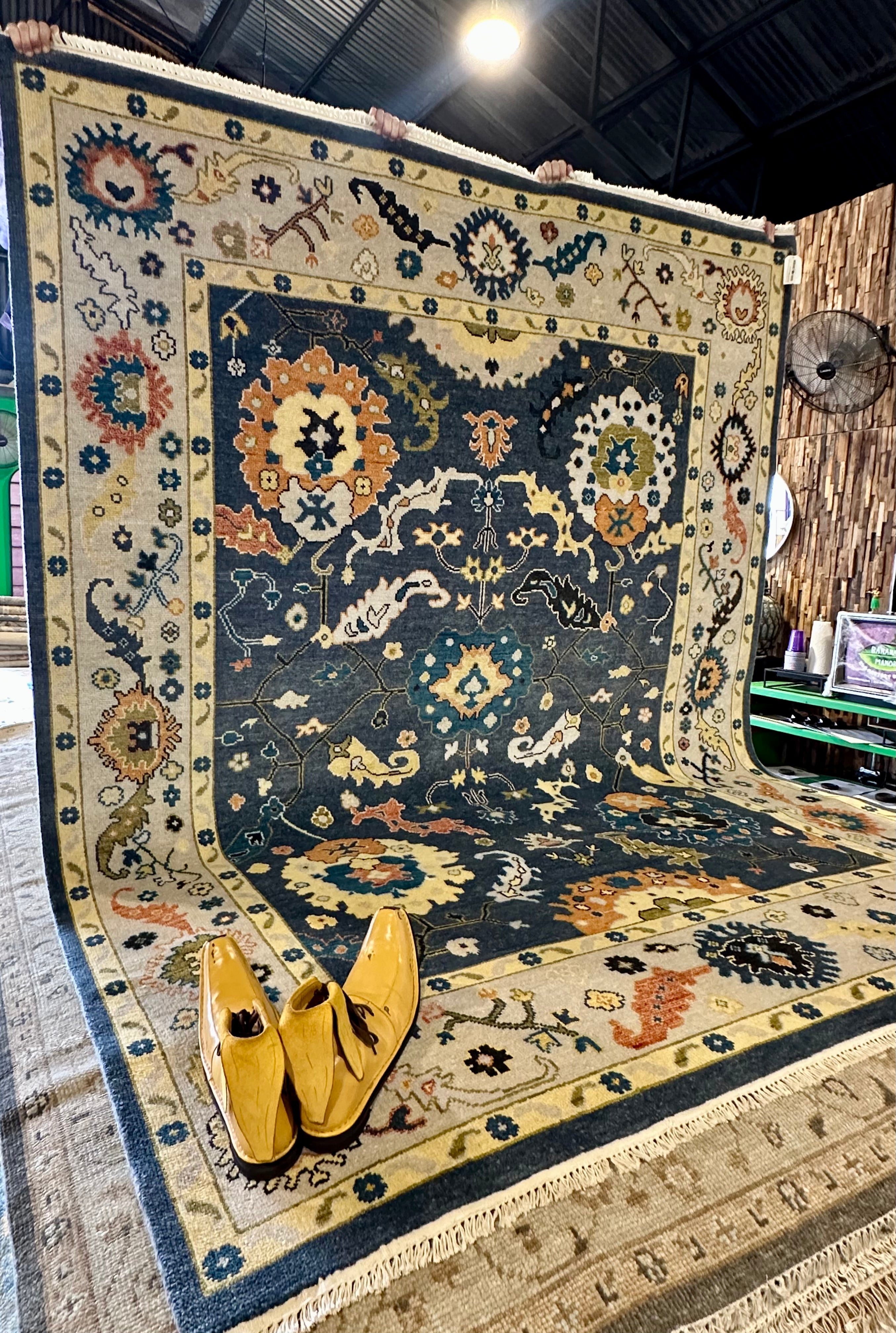 Andre 7.9x9.6 Dark Grey and Ivory Hand-Knotted Oushak Rug