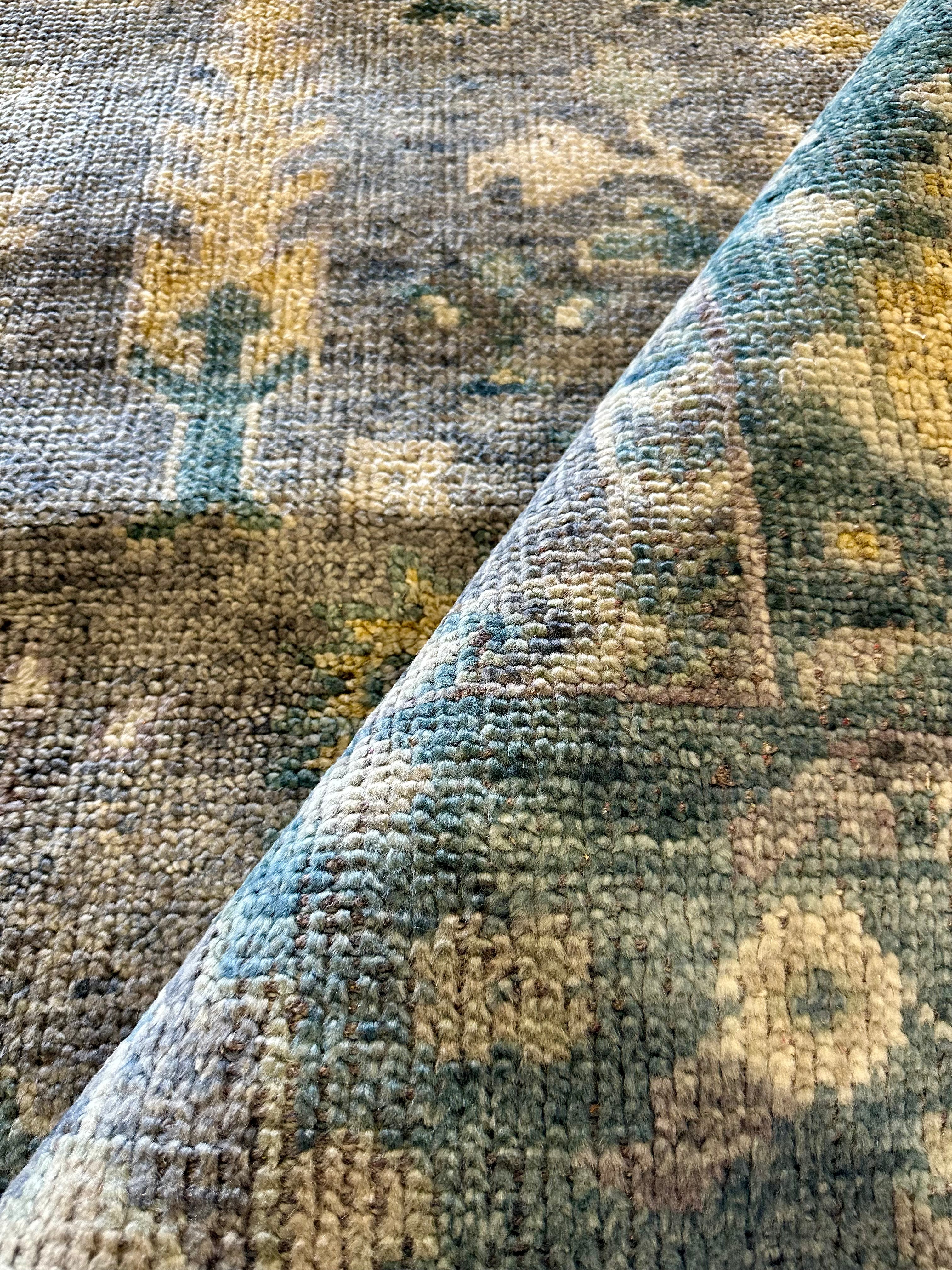 Parrish Cameron 8x10 Grey and Blue Hand-Knotted Oushak Rug