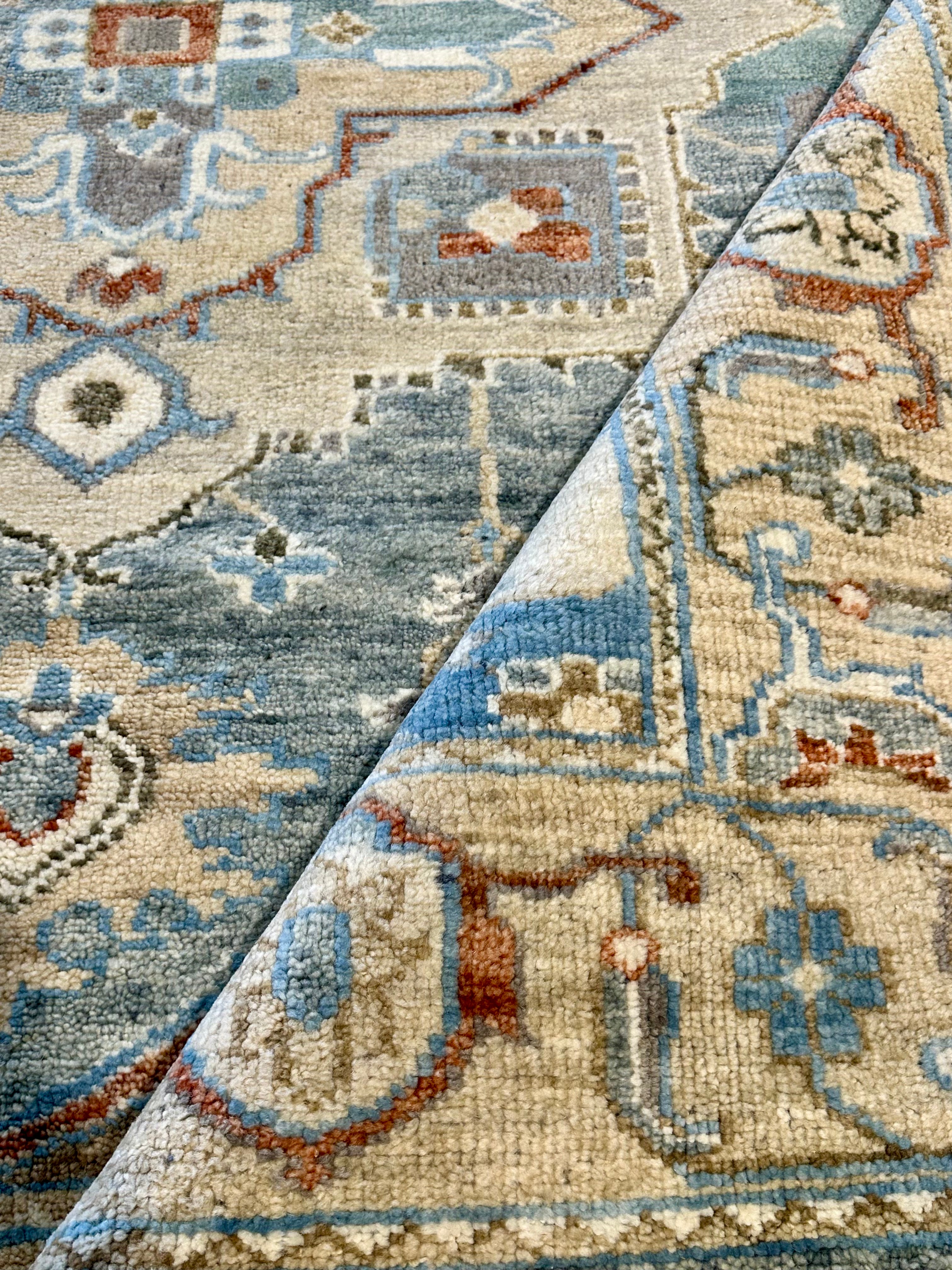 Rihanna 8x10 Light Blue and Cream Hand-Knotted Oushak Rug