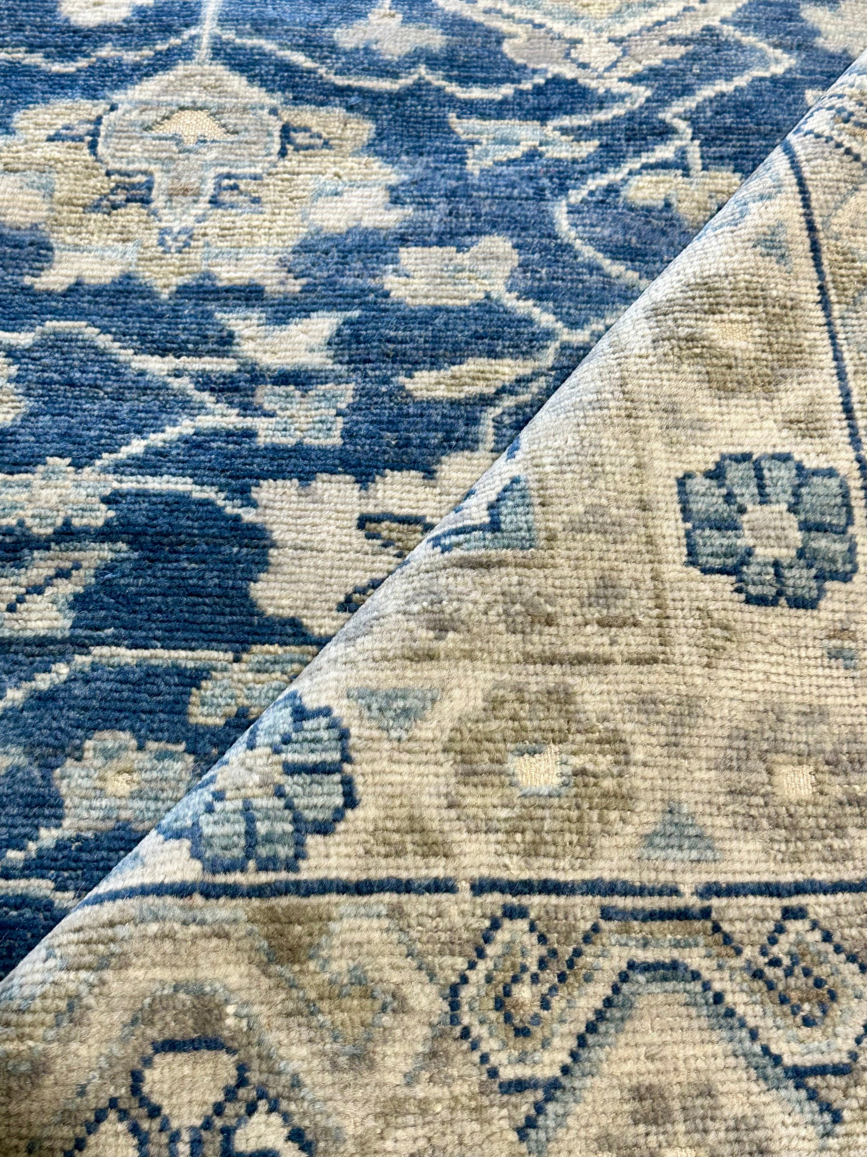 Kate Hudson 8.3x9.9 Blue and Beige Hand-Knotted Oushak Rug