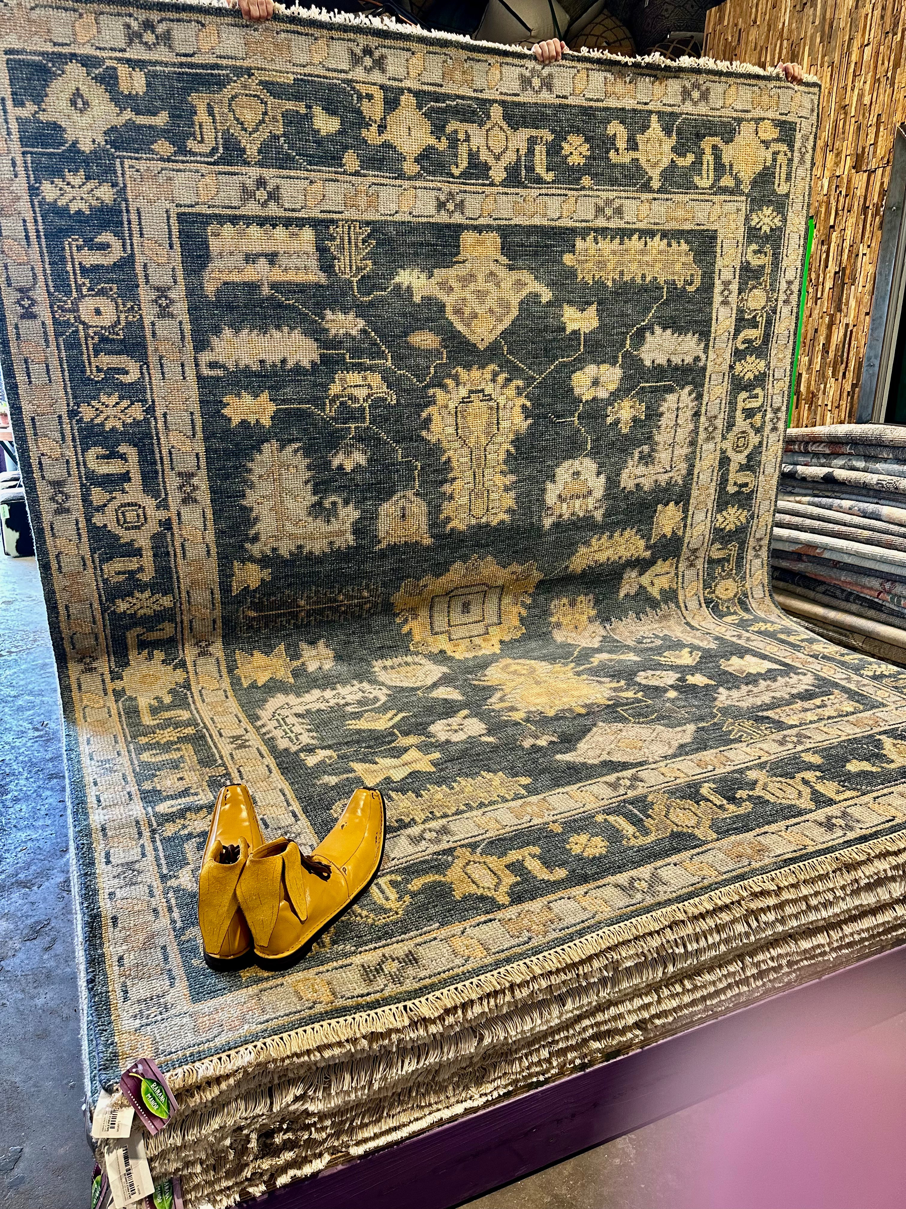 Christine Vroom 8.3x10.3 Dark Blue and Grey Hand-Knotted Oushak Rug